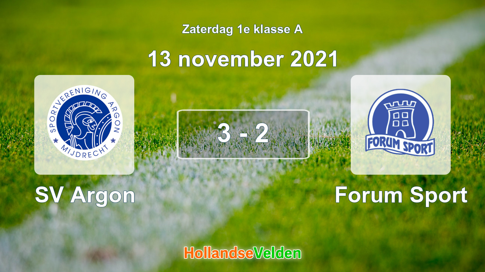 Gespeelde wedstrijd: SV Argon - Forum Sport 3 - 2 (13 november 2021)