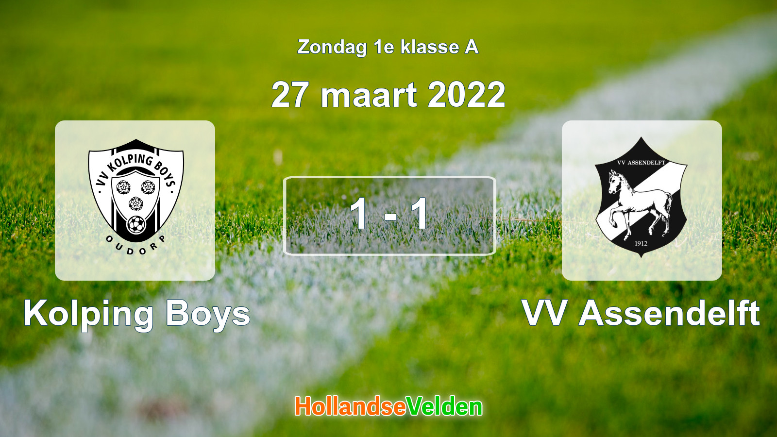 Gespeelde wedstrijd: Kolping Boys - VV Assendelft 1 - 1 (27 maart 2022)
