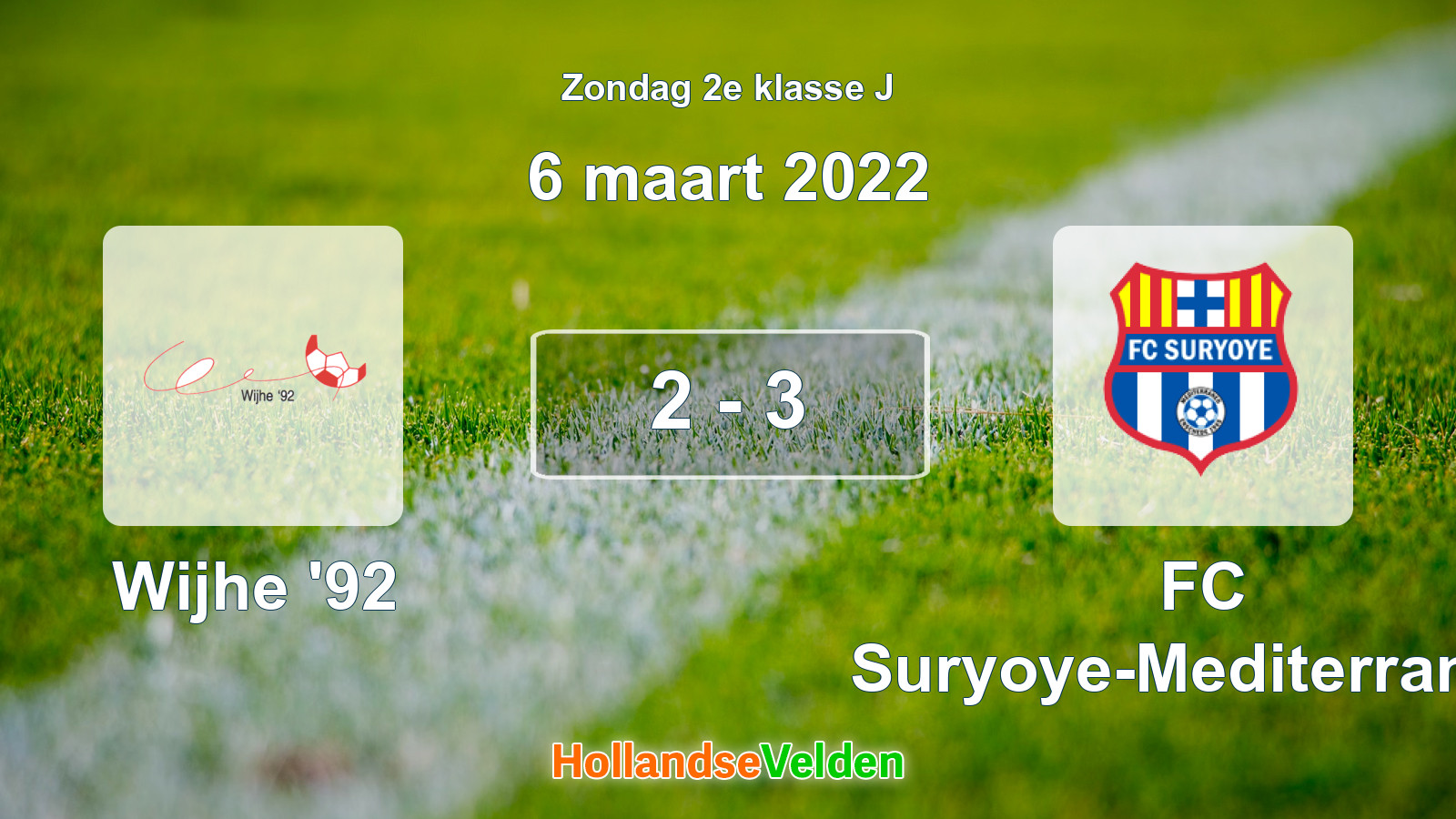 Gespeelde wedstrijd: Wijhe '92 - FC Suryoye-Mediterraneo 2 - 3 (6 maart 2022)