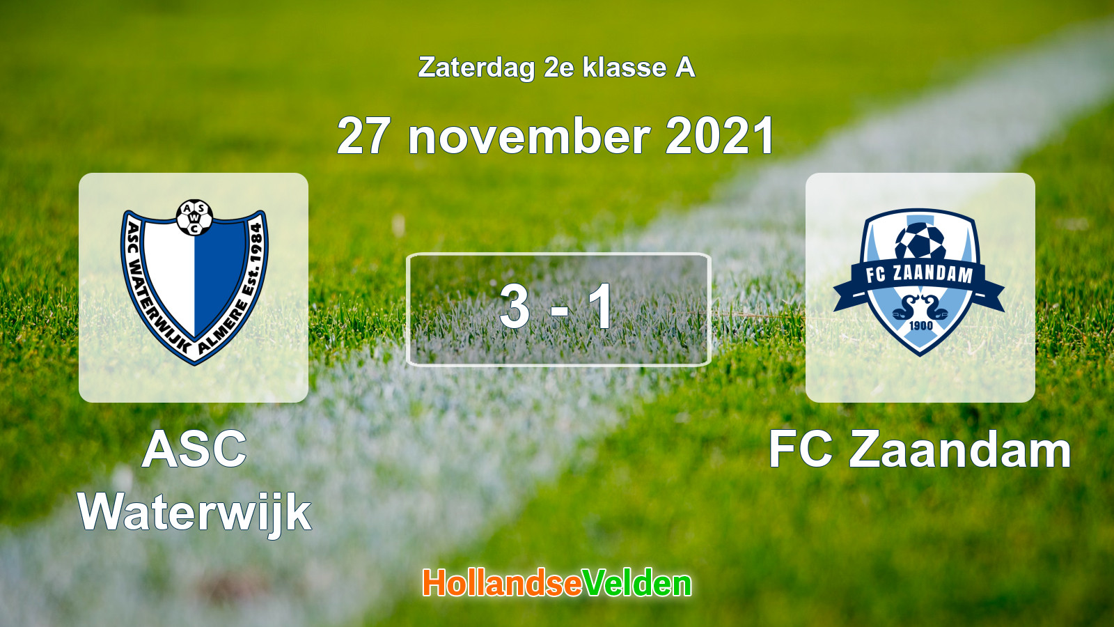 Gespeelde wedstrijd: ASC Waterwijk - FC Zaandam 3 - 1 (27 november 2021)
