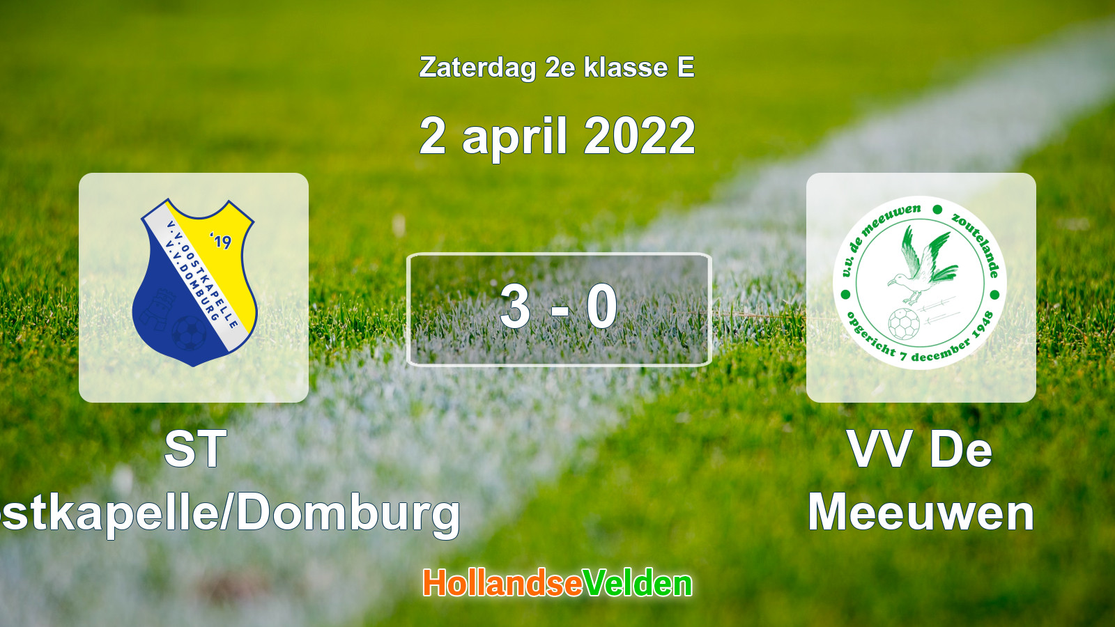 Gespeelde wedstrijd: ST Oostkapelle/Domburg - VV De Meeuwen 3 - 0 (2 april 2022)