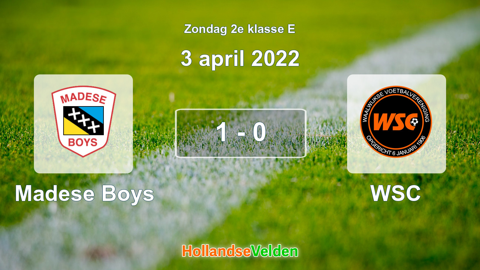 Gespeelde wedstrijd: Madese Boys - WSC 1 - 0 (3 april 2022)