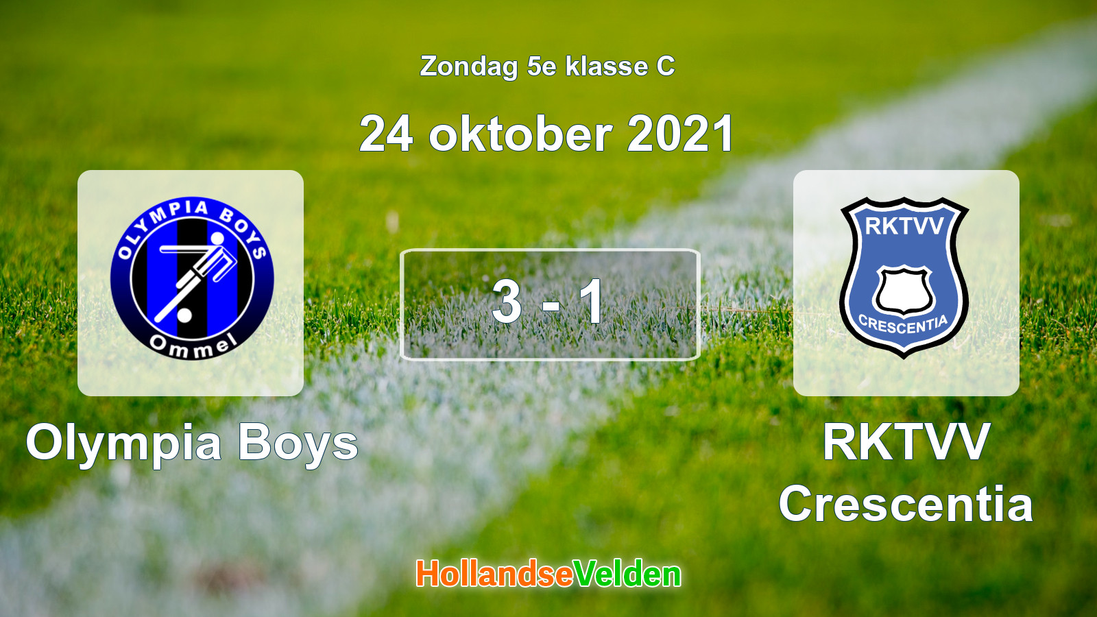 Gespeelde wedstrijd: Olympia Boys - RKTVV Crescentia 3 - 1 (24 oktober 2021)