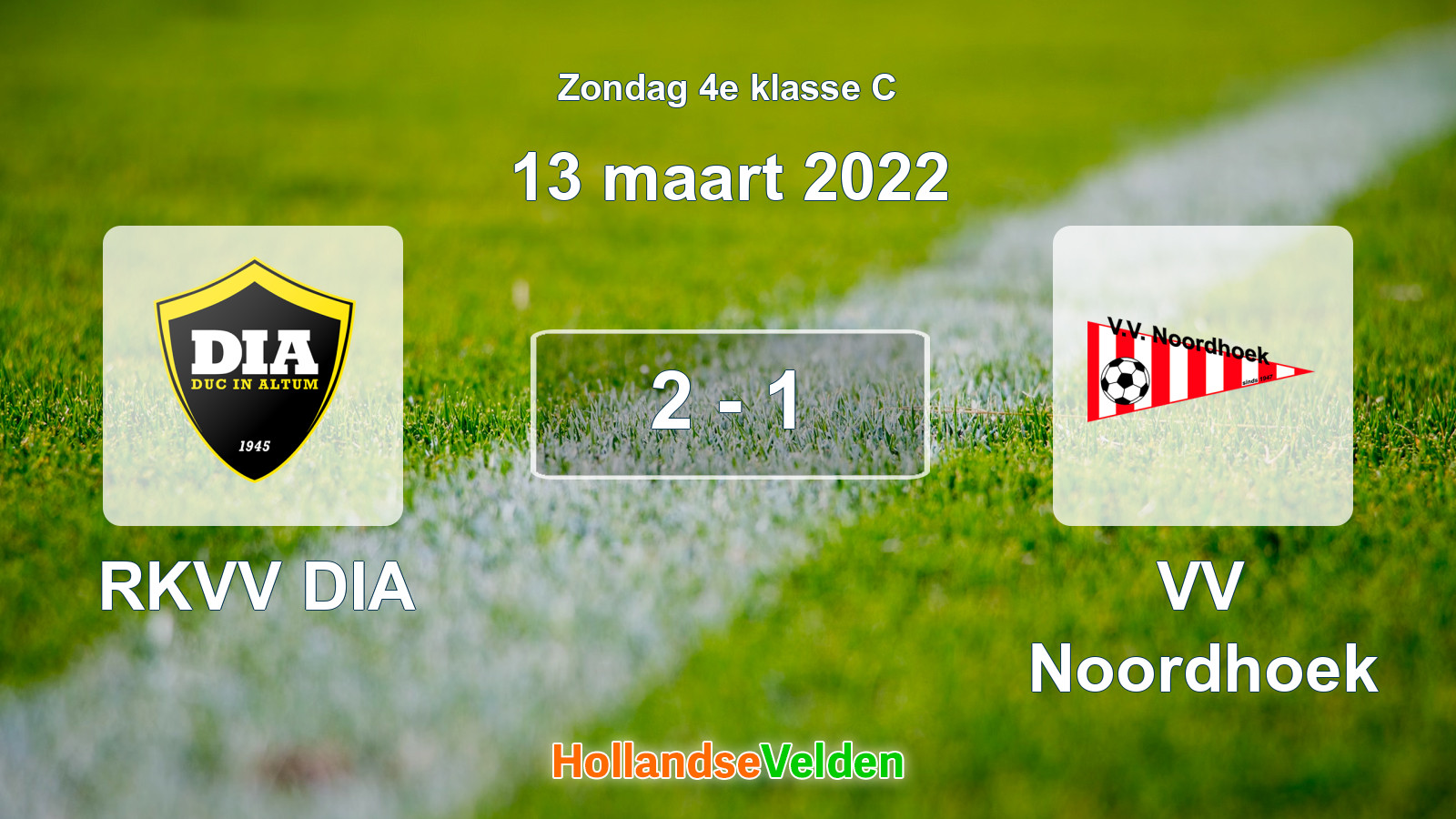 Gespeelde wedstrijd: RKVV DIA - VV Noordhoek 2 - 1 (13 maart 2022)