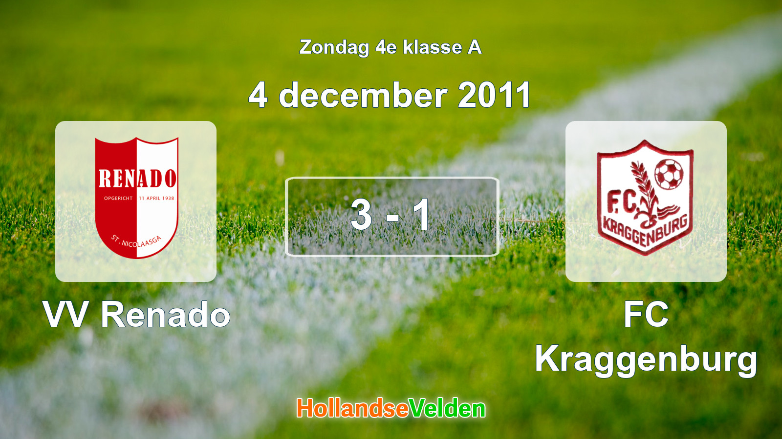 Gespeelde wedstrijd: VV Renado - FC Kraggenburg 3 - 1 (4 december 2011)