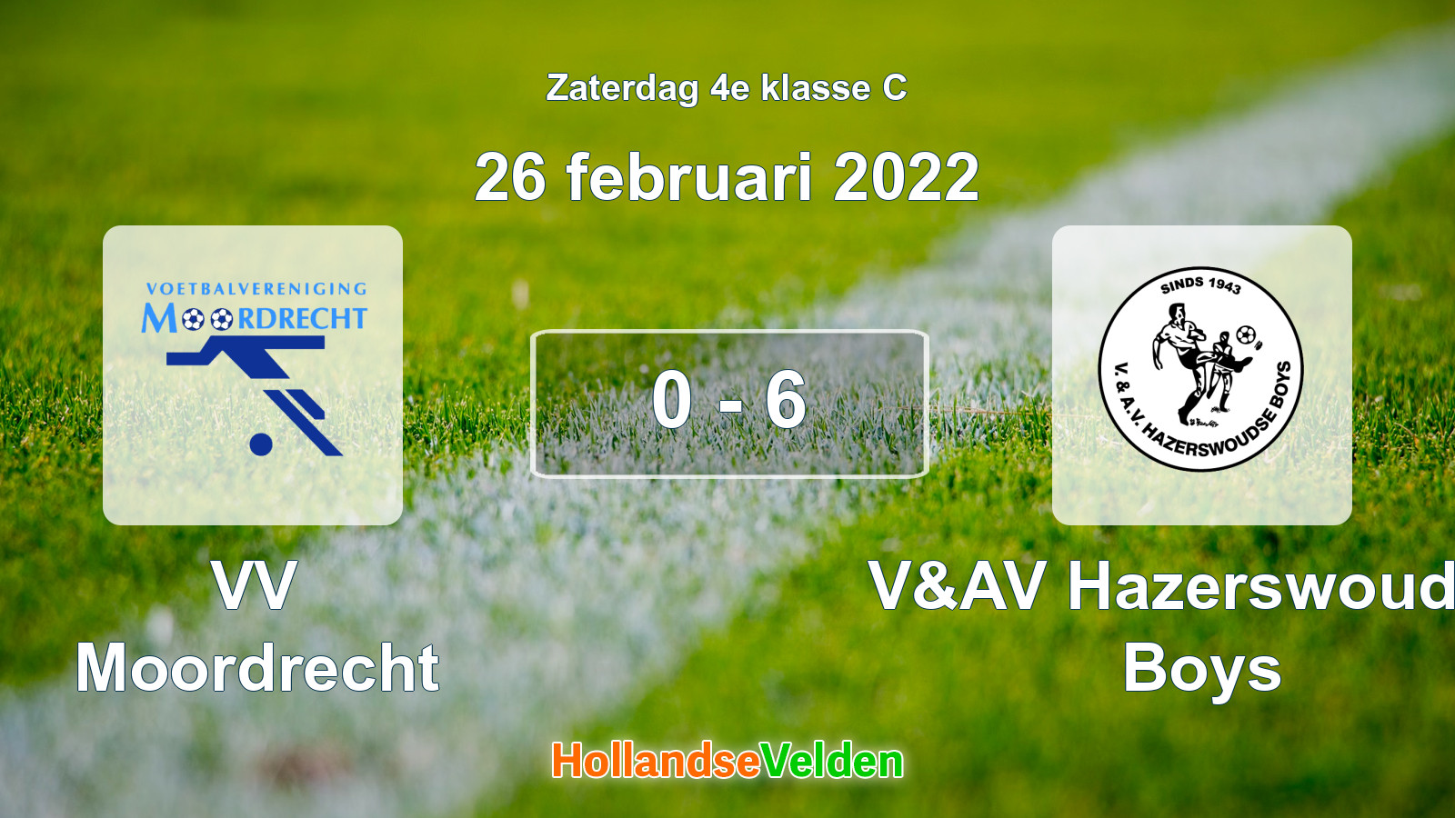 Gespeelde wedstrijd: VV Moordrecht - V&AV Hazerswoudse Boys 0 - 6 (26 februari 2022)