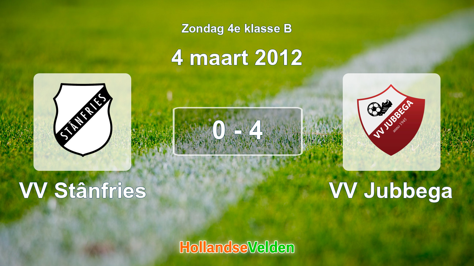 Gespeelde wedstrijd: VV Stânfries - VV Jubbega 0 - 4 (4 maart 2012)