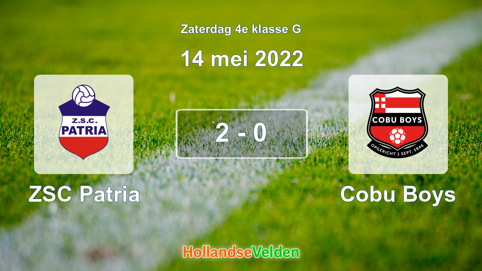 Gespeelde wedstrijd: ZSC Patria - Cobu Boys 2 - 0 (14 mei 2022)