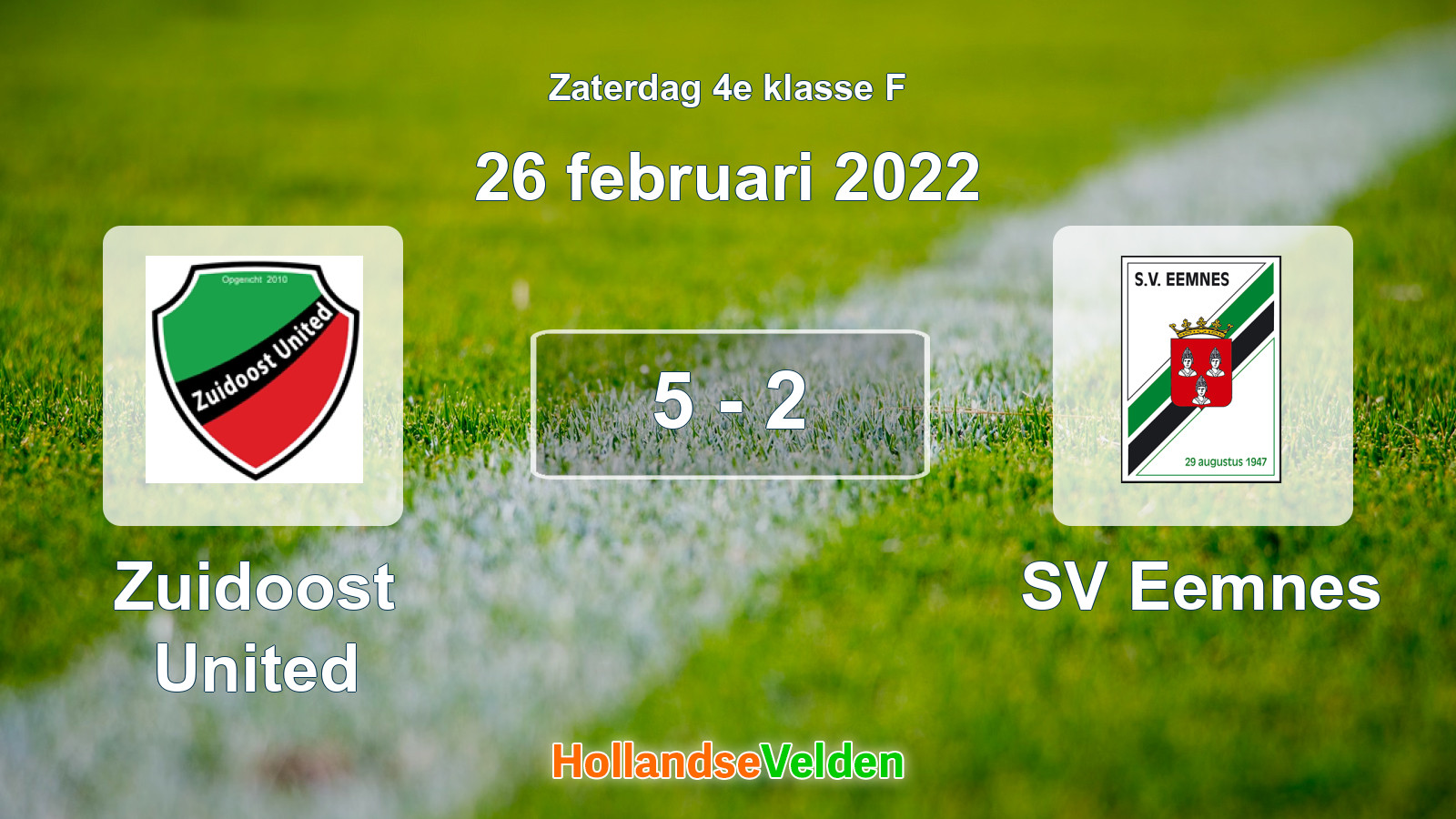 Gespeelde wedstrijd: Zuidoost United - SV Eemnes 5 - 2 (26 februari 2022)