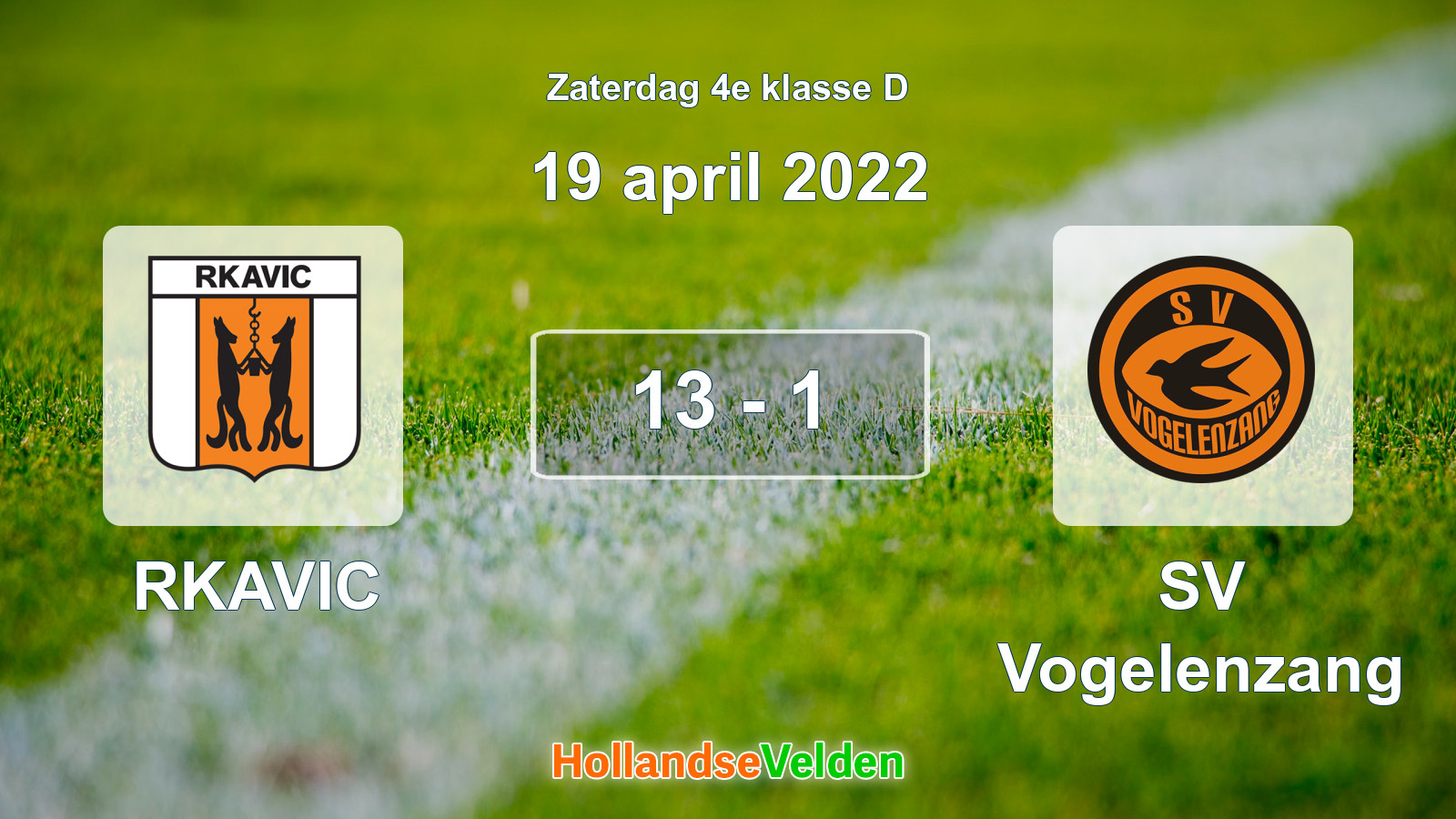 Gespeelde wedstrijd: RKAVIC - SV Vogelenzang 13 - 1 (19 april 2022)