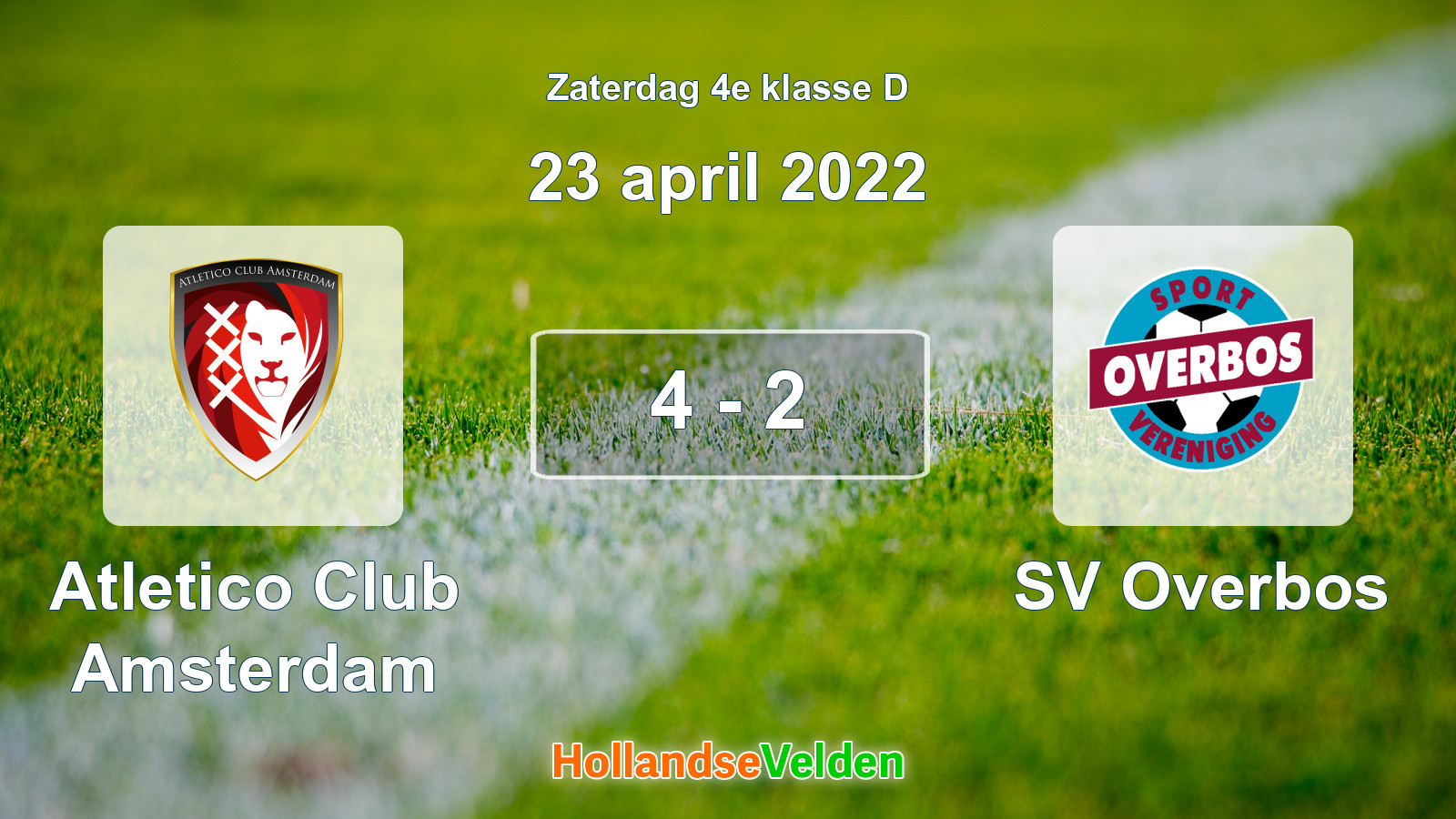 Gespeelde wedstrijd: Atletico Club Amsterdam - SV Overbos 4 - 2 (23 april 2022)