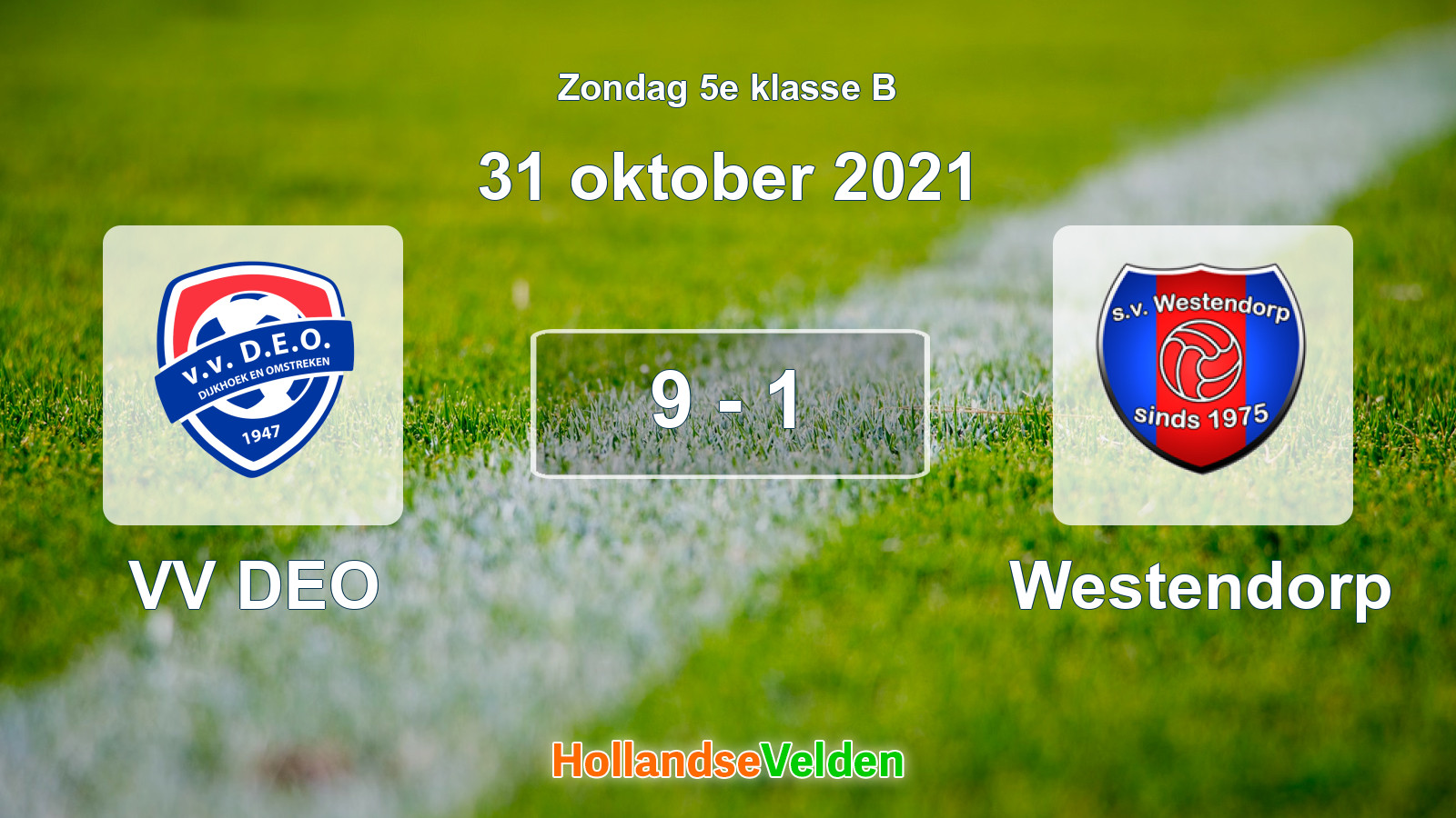 Gespeelde wedstrijd: VV DEO - Westendorp 9 - 1 (31 oktober 2021)
