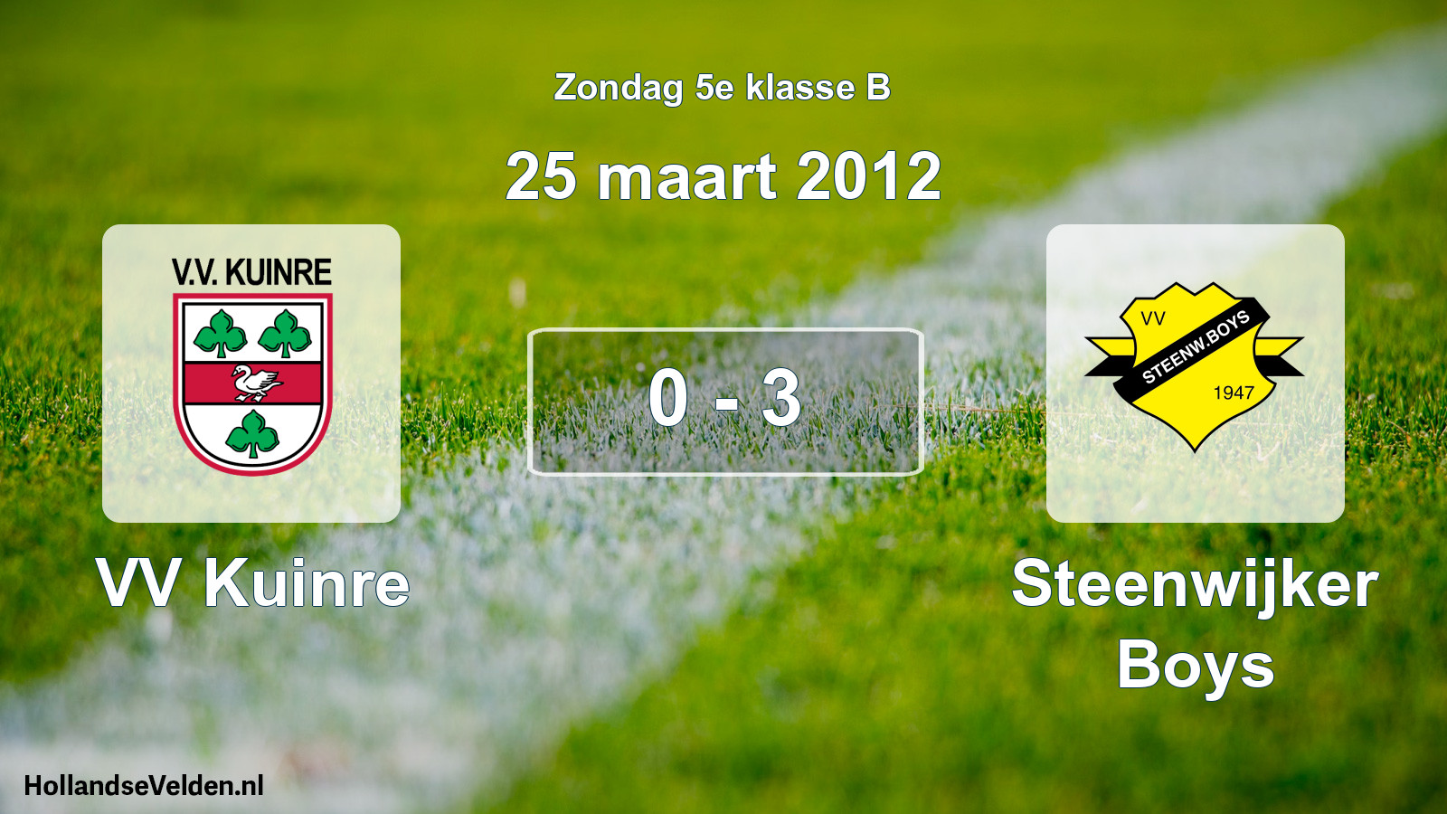 Gespeelde wedstrijd: VV Kuinre - Steenwijker Boys 0 - 3 (25 maart 2012)