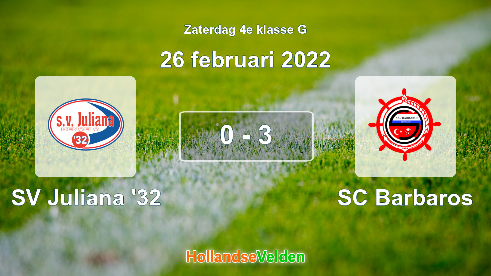 Gespeelde wedstrijd: SV Juliana '32 - SC Barbaros 0 - 3 (26 februari 2022)