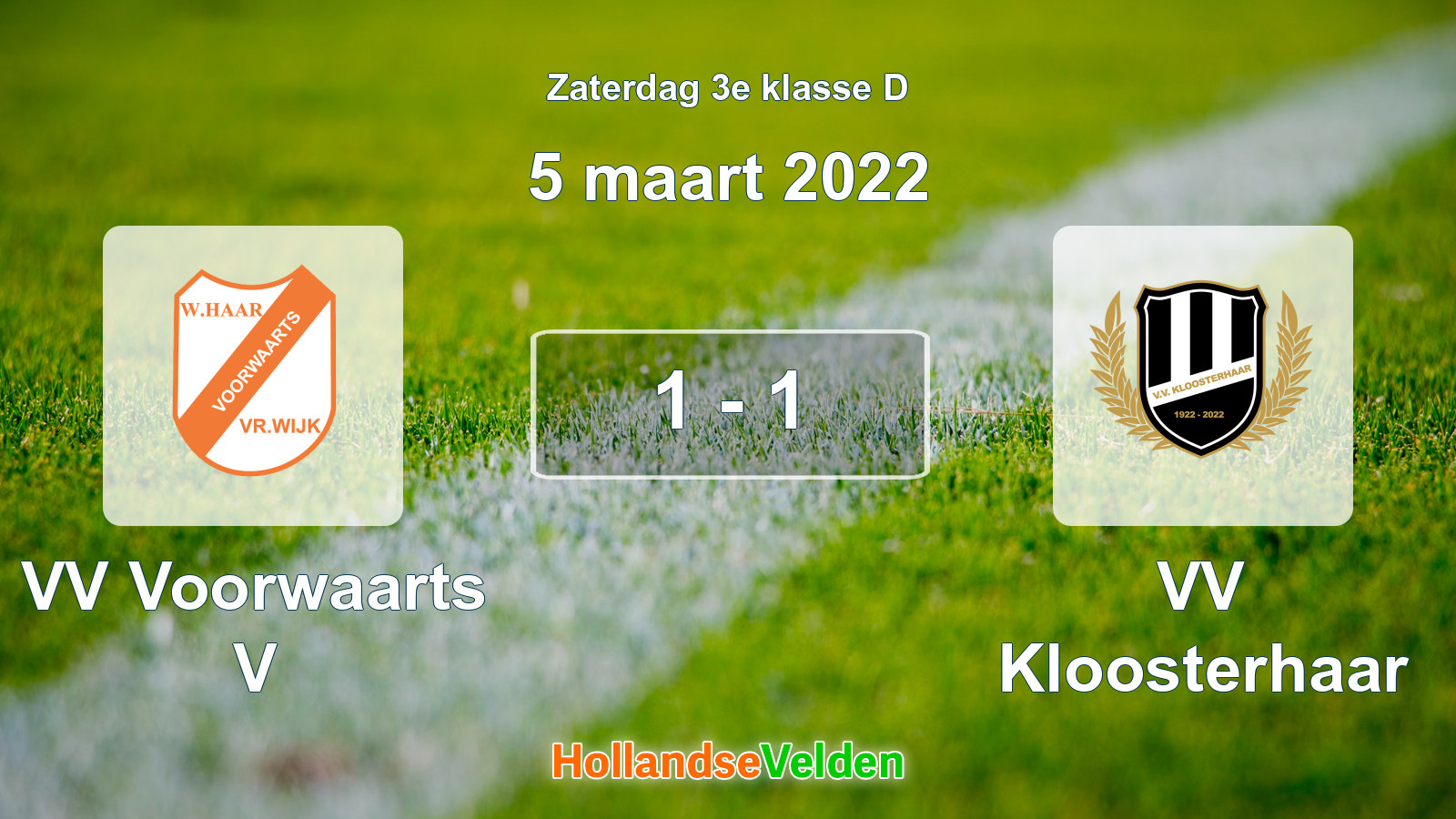 Gespeelde wedstrijd: VV Voorwaarts V - VV Kloosterhaar 1 - 1 (5 maart 2022)