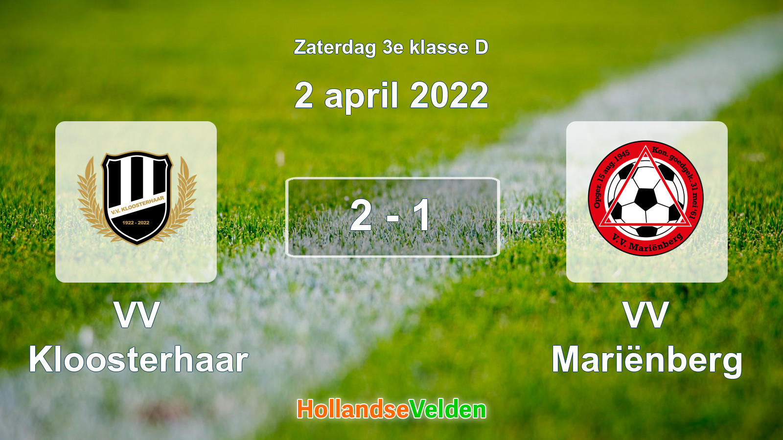Gespeelde wedstrijd: VV Kloosterhaar - VV Mariënberg 2 - 1 (2 april 2022)