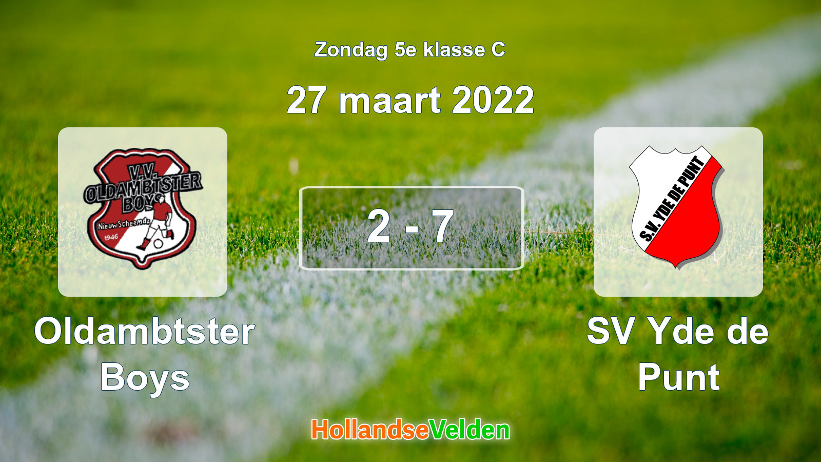 Gespeelde wedstrijd: Oldambtster Boys - SV Yde de Punt 2 - 7 (27 maart 2022)