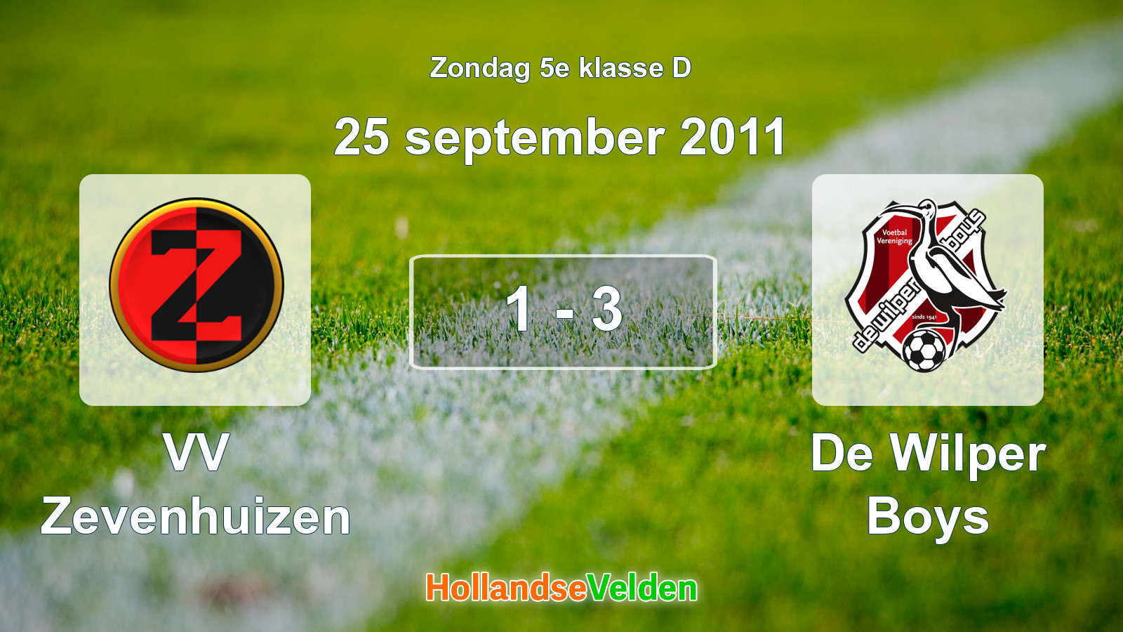 Gespeelde wedstrijd: VV Zevenhuizen - De Wilper Boys 1 - 3 (25 september 2011)