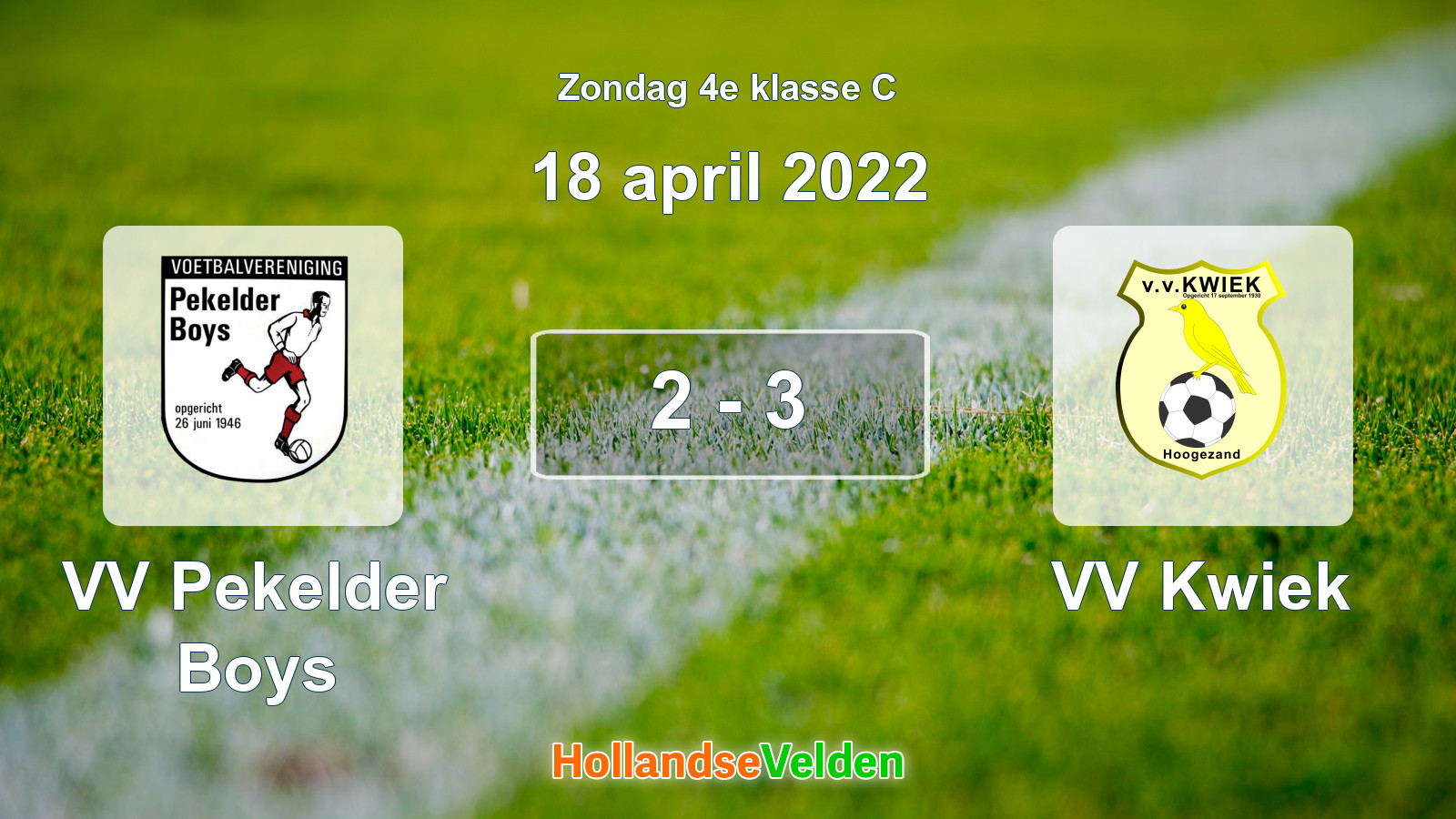 Gespeelde wedstrijd: VV Pekelder Boys - VV Kwiek 2 - 3 (18 april 2022)