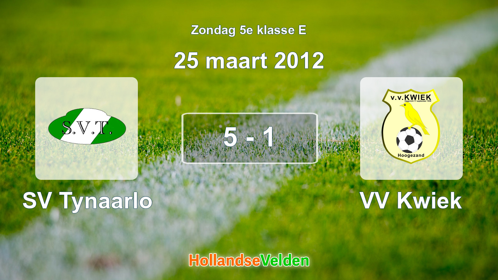 Gespeelde wedstrijd: SV Tynaarlo - VV Kwiek 5 - 1 (25 maart 2012)