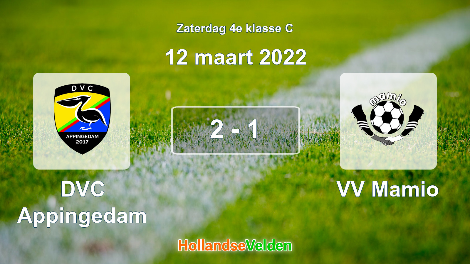 Gespeelde wedstrijd: DVC Appingedam - VV Mamio 2 - 1 (12 maart 2022)