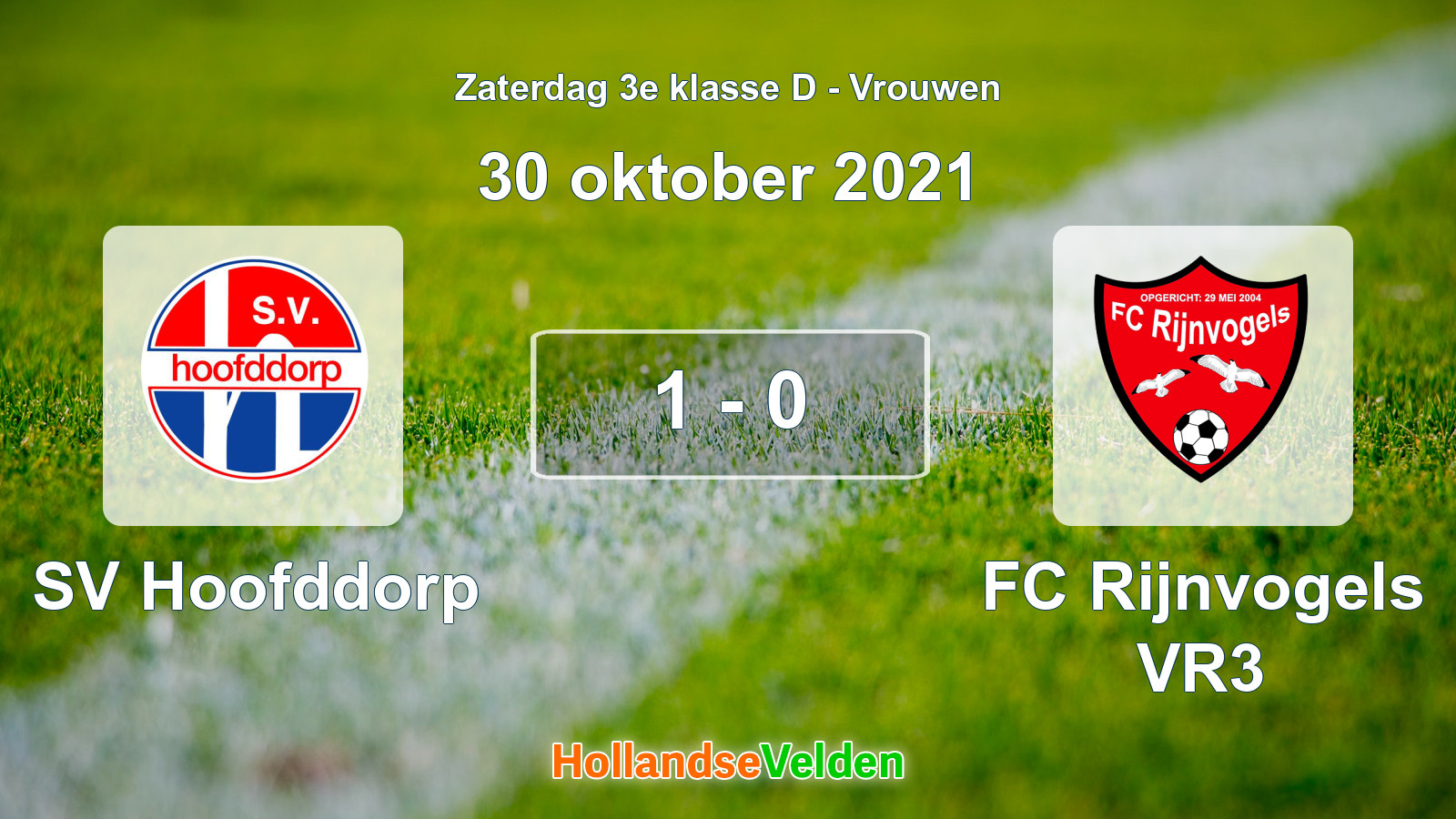 Gespeelde wedstrijd: SV Hoofddorp - FC Rijnvogels VR3 1 - 0 (30 oktober 2021)