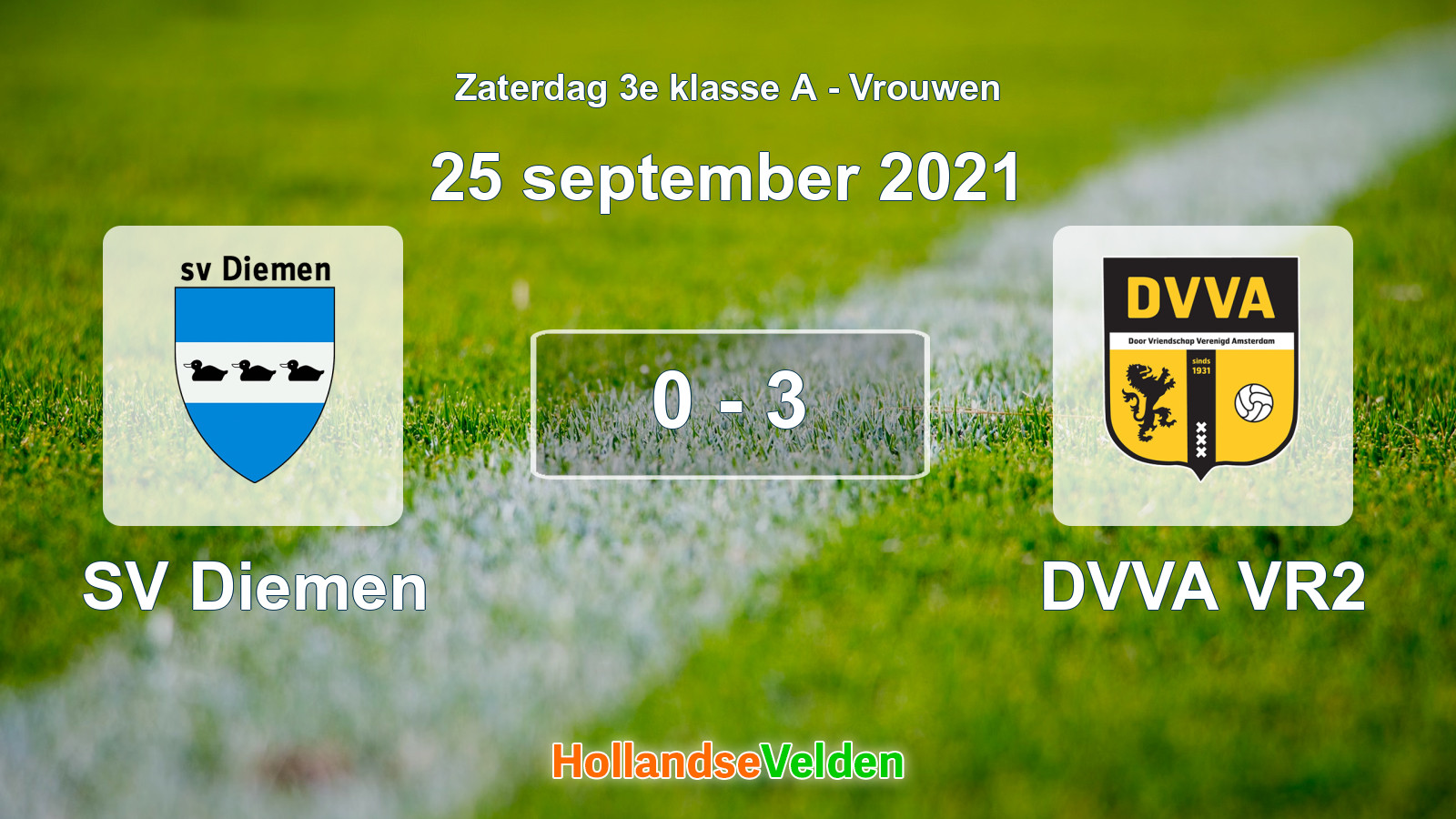 Gespeelde wedstrijd: SV Diemen - DVVA VR2 0 - 3 (25 september 2021)