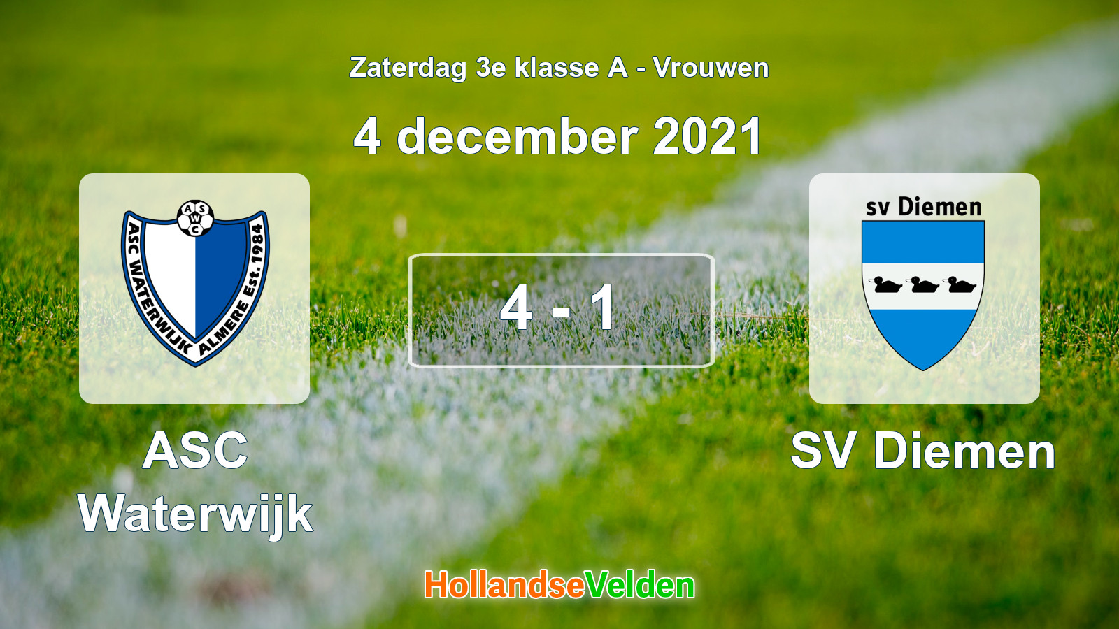 Gespeelde wedstrijd: ASC Waterwijk - SV Diemen 4 - 1 (4 december 2021)