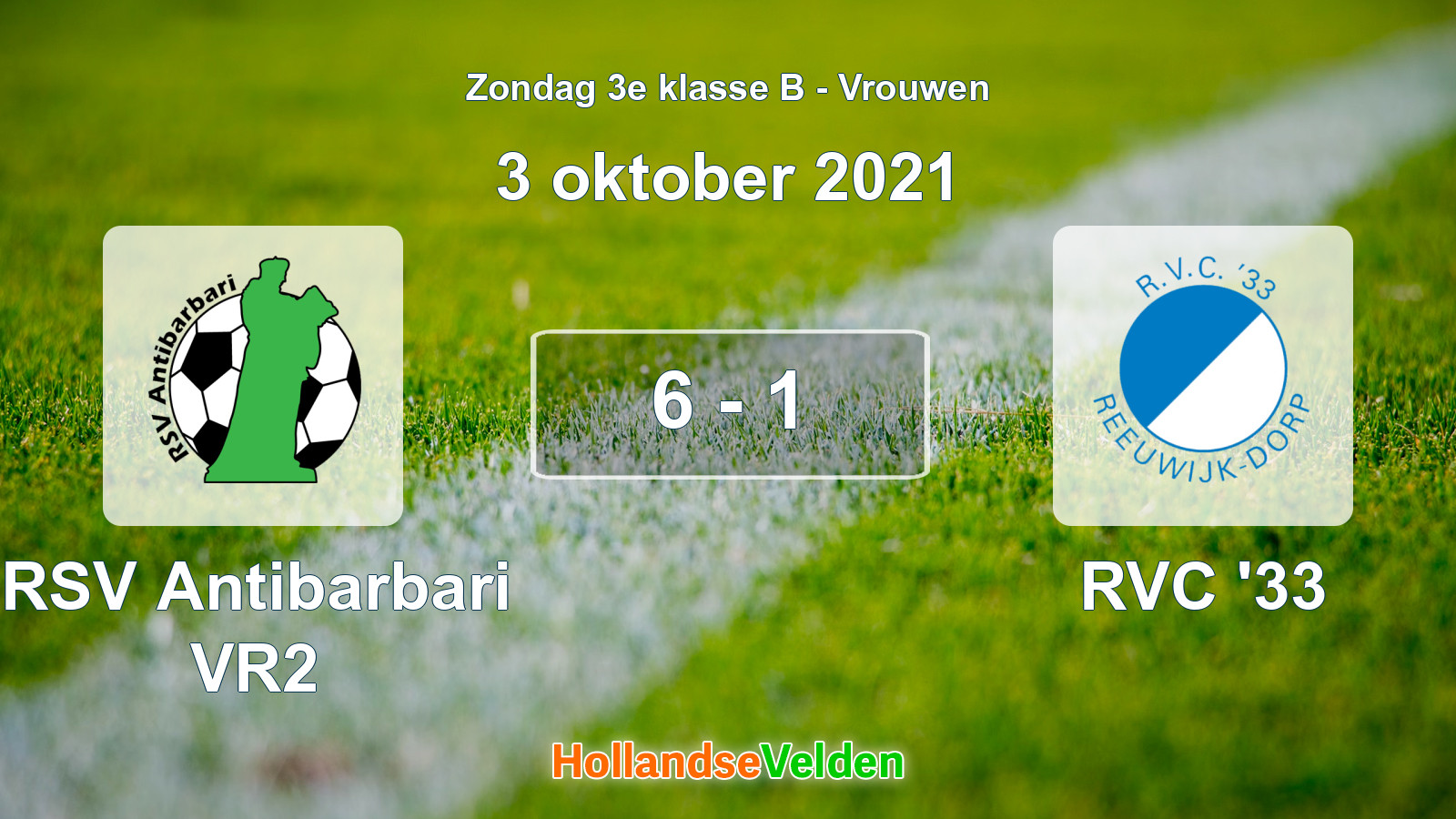 Gespeelde wedstrijd: RSV Antibarbari VR2 - RVC '33 6 - 1 (3 oktober 2021)