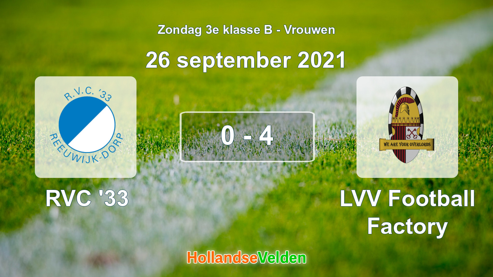 Gespeelde wedstrijd: RVC '33 - LVV Football Factory 0 - 4 (26 september 2021)