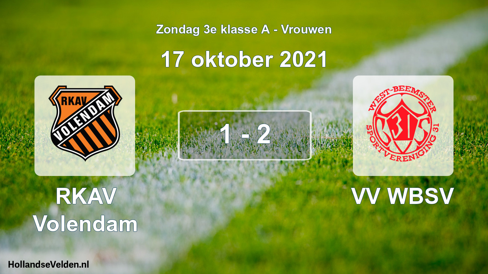 Gespeelde wedstrijd: RKAV Volendam - VV WBSV 1 - 2 (17 oktober 2021)