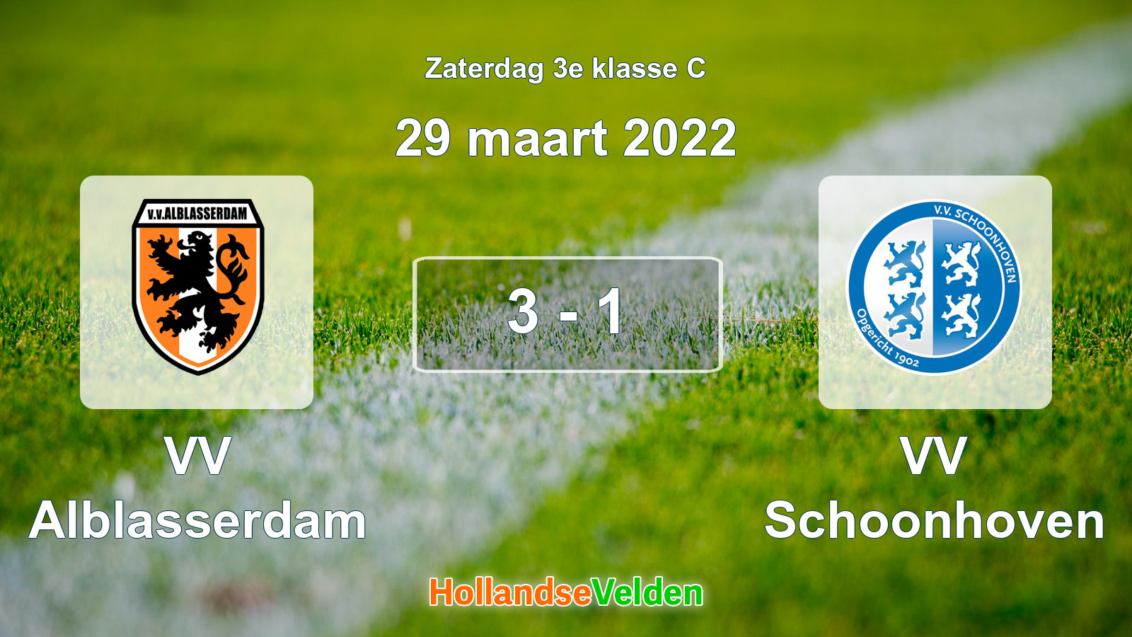Gespeelde wedstrijd: VV Alblasserdam - VV Schoonhoven 3 - 1 (29 maart 2022)