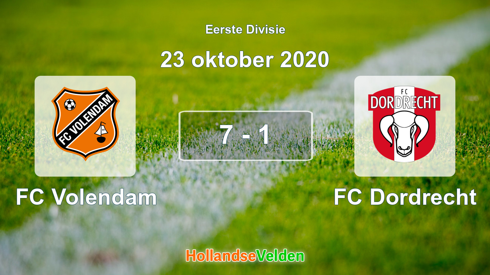Gespeelde wedstrijd: FC Volendam - FC Dordrecht 7 - 1 (23 oktober 2020)