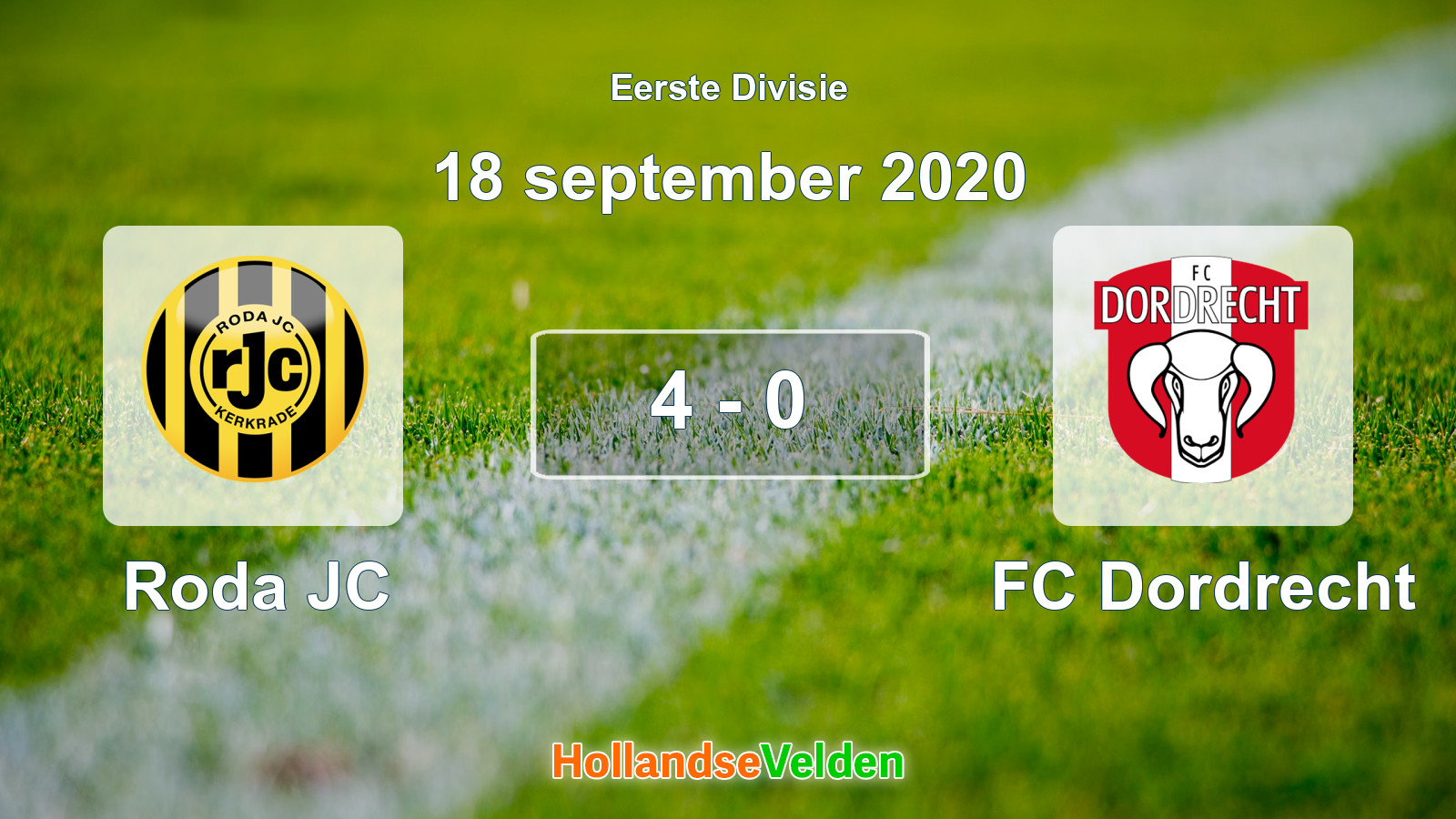 Gespeelde wedstrijd: Roda JC - FC Dordrecht 4 - 0 (18 september 2020)