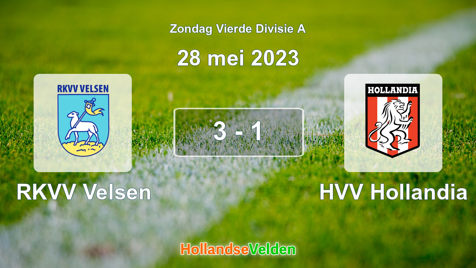Gespeelde wedstrijd: RKVV Velsen - HVV Hollandia 3 - 1 (28 mei 2023)