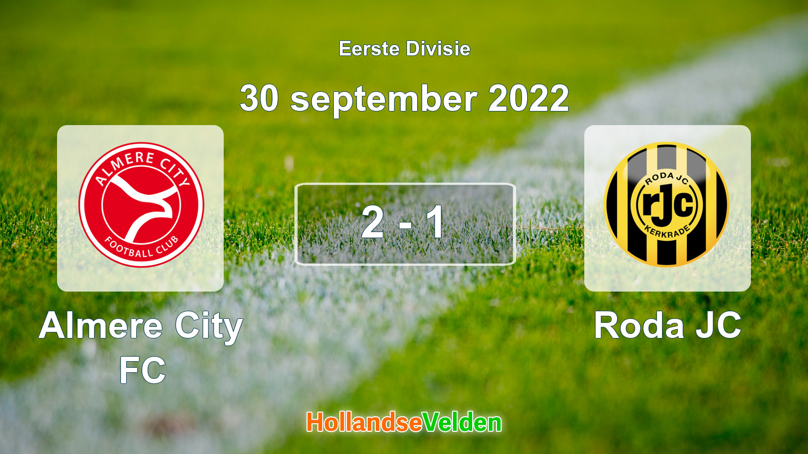 Gespeelde wedstrijd: Almere City FC - Roda JC 2 - 1 (30 september 2022)