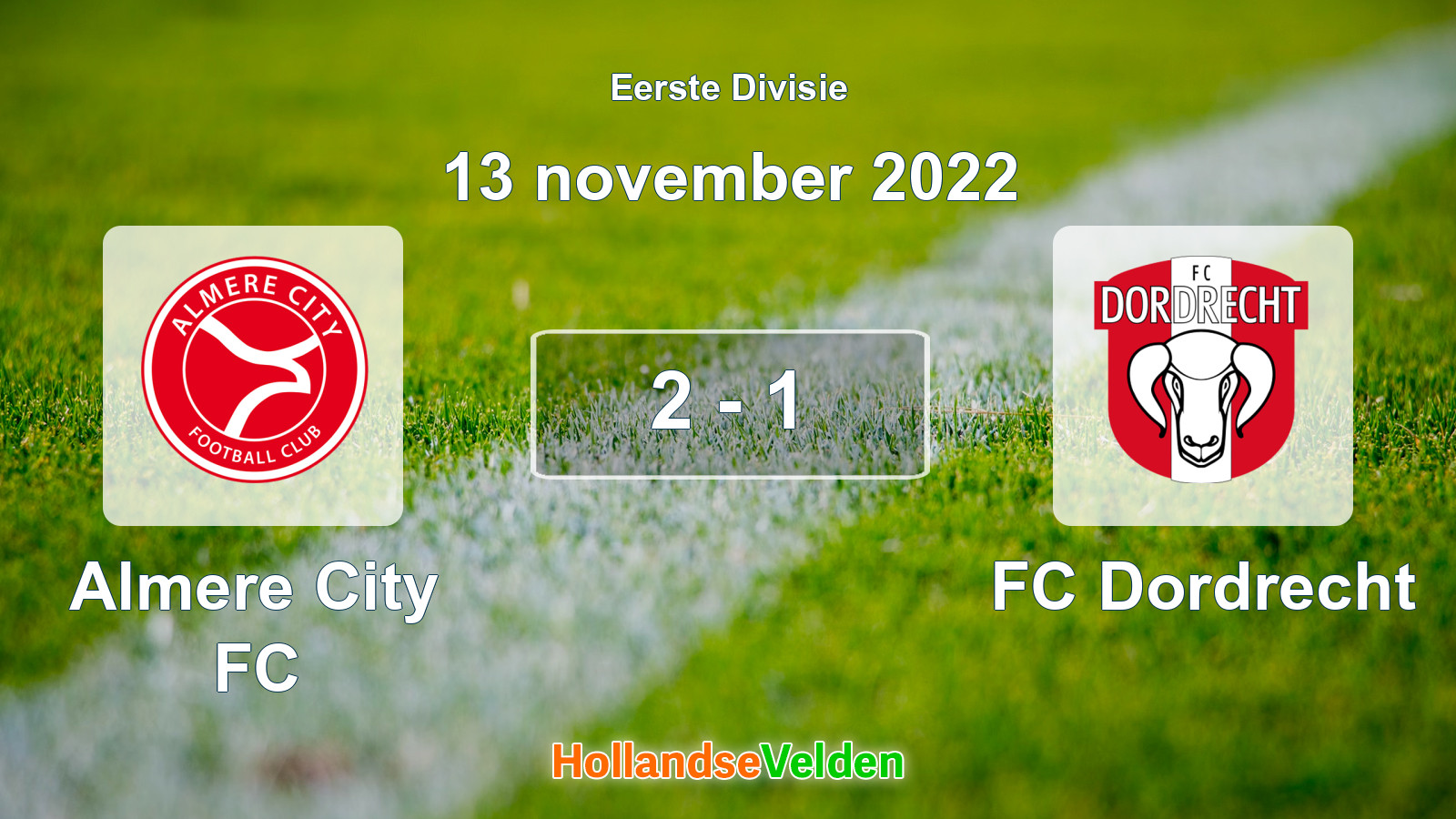 Gespeelde wedstrijd: Almere City FC - FC Dordrecht 2 - 1 (13 november 2022)