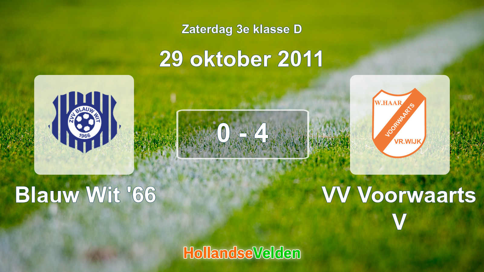 Gespeelde wedstrijd: Blauw Wit '66 - VV Voorwaarts V 0 - 4 (29 oktober 2011)