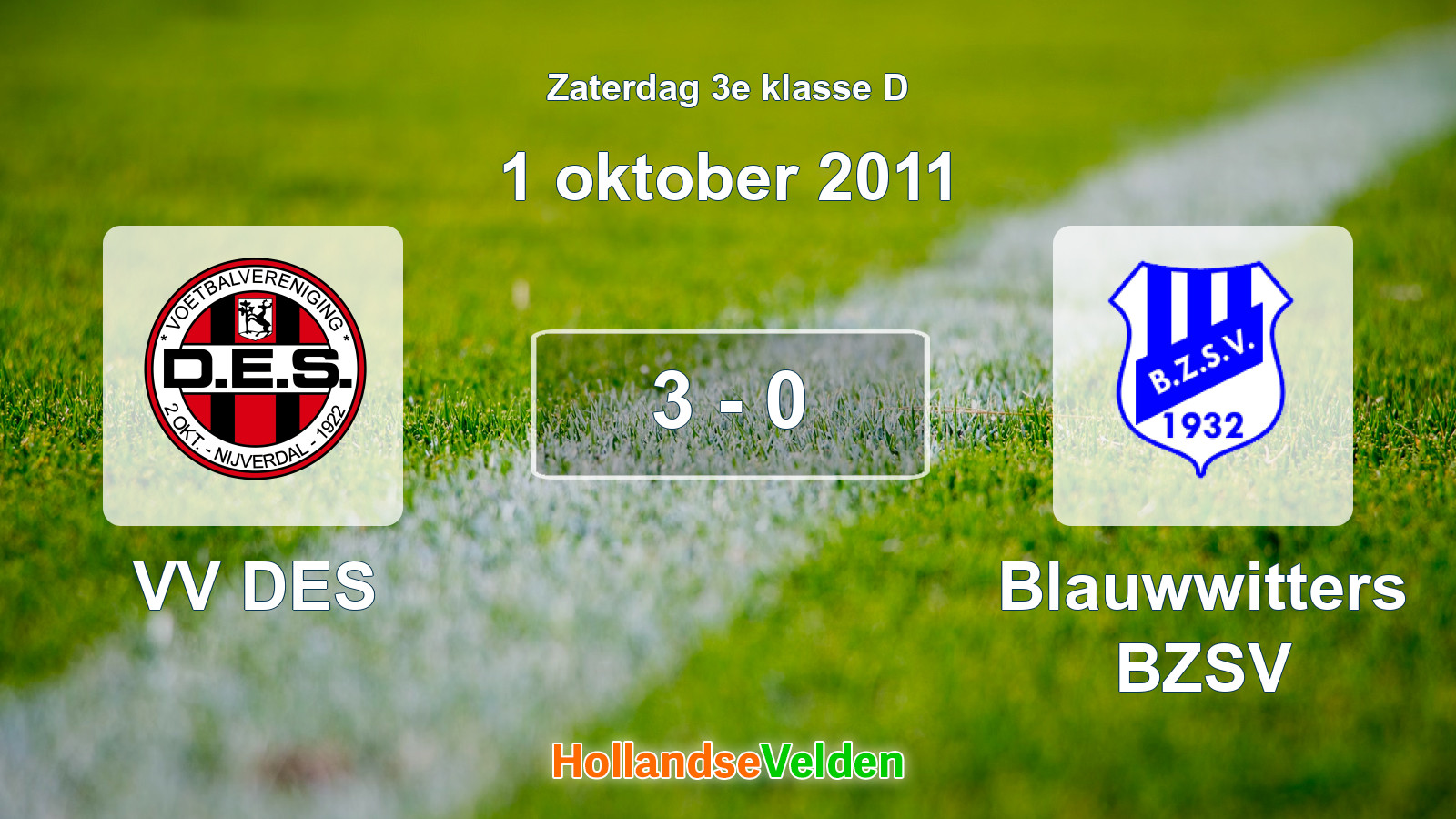 Gespeelde wedstrijd: VV DES - Blauwwitters BZSV 3 - 0 (1 oktober 2011)