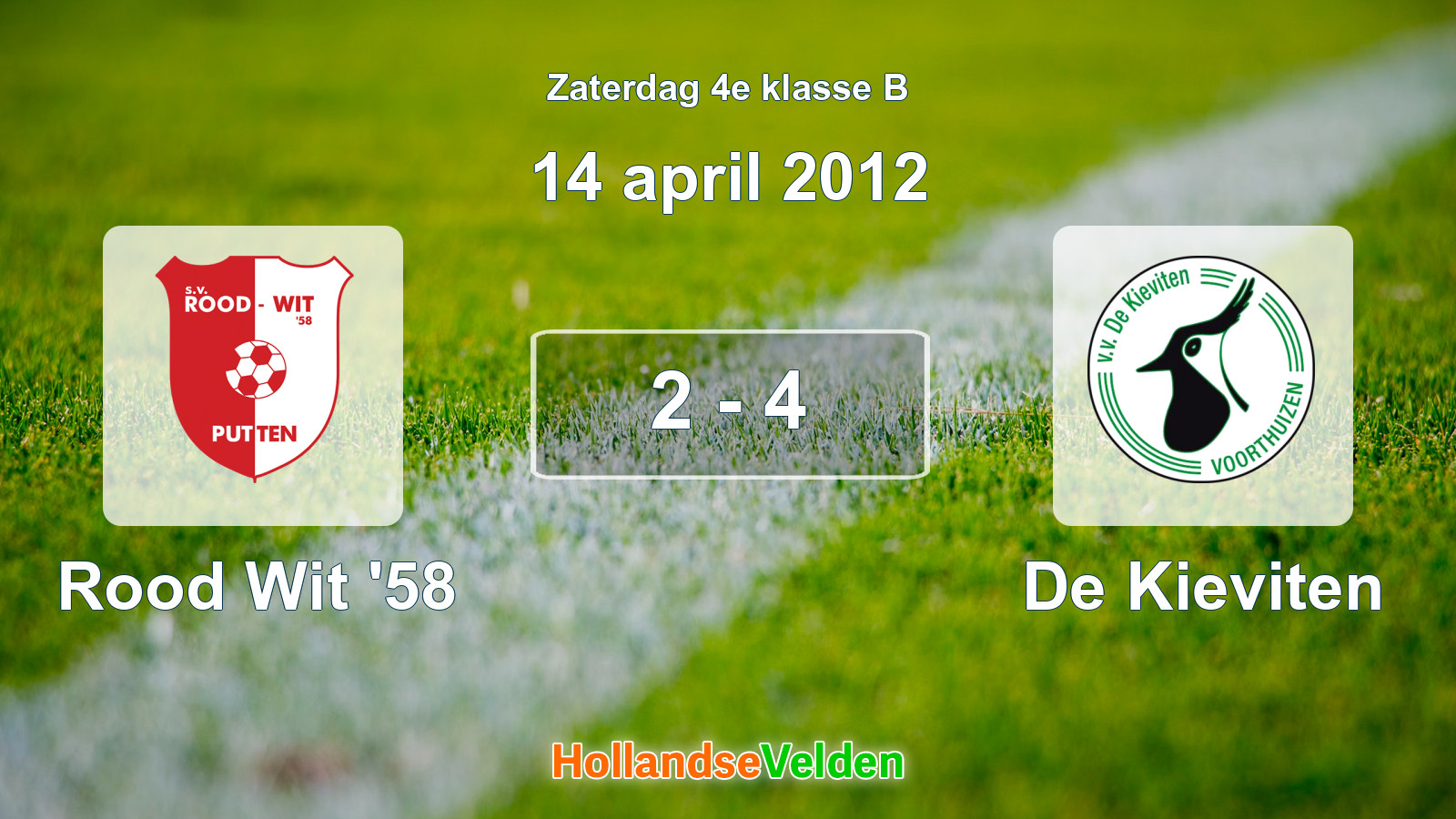 Gespeelde wedstrijd: Rood Wit '58 - De Kieviten 2 - 4 (14 april 2012)