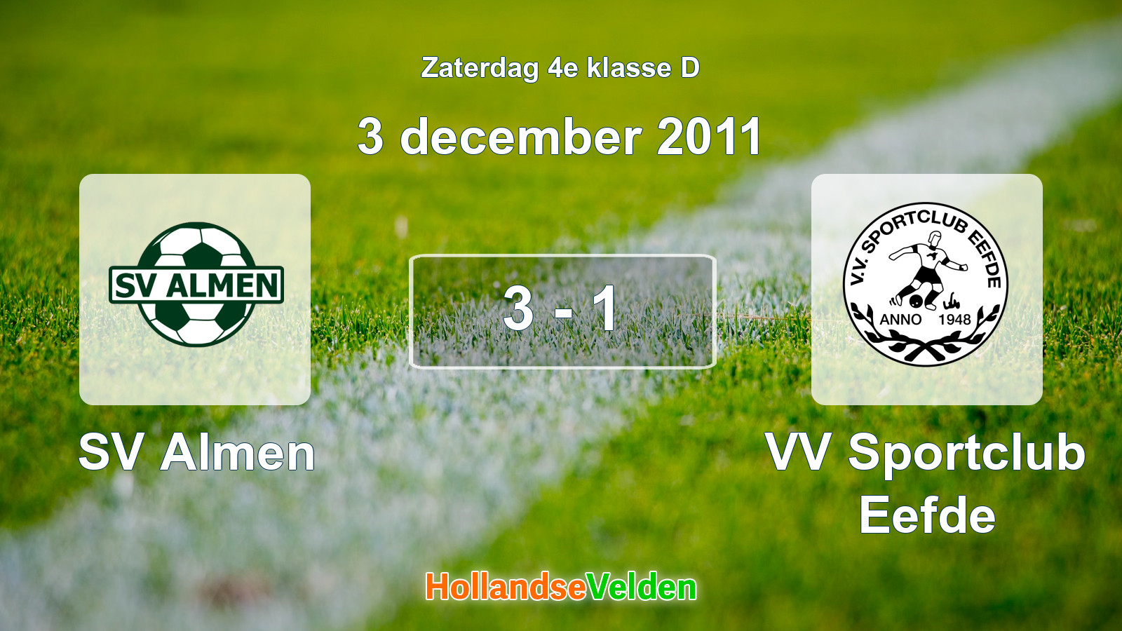Gespeelde wedstrijd: SV Almen - VV Sportclub Eefde 3 - 1 (3 december 2011)