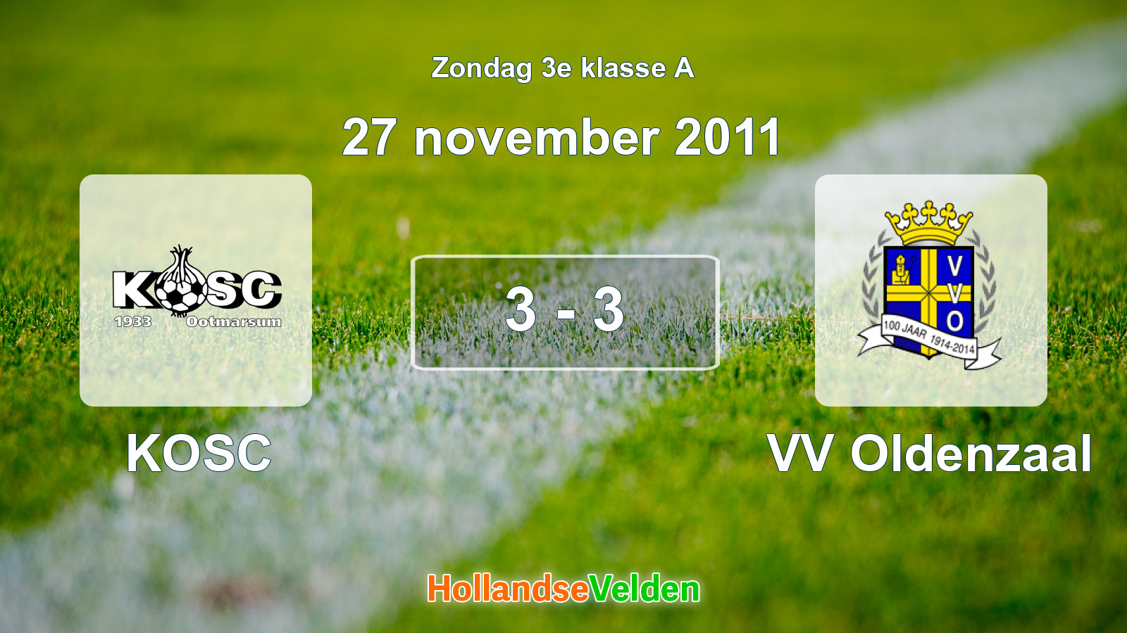 Gespeelde wedstrijd: KOSC - VV Oldenzaal 3 - 3 (27 november 2011)