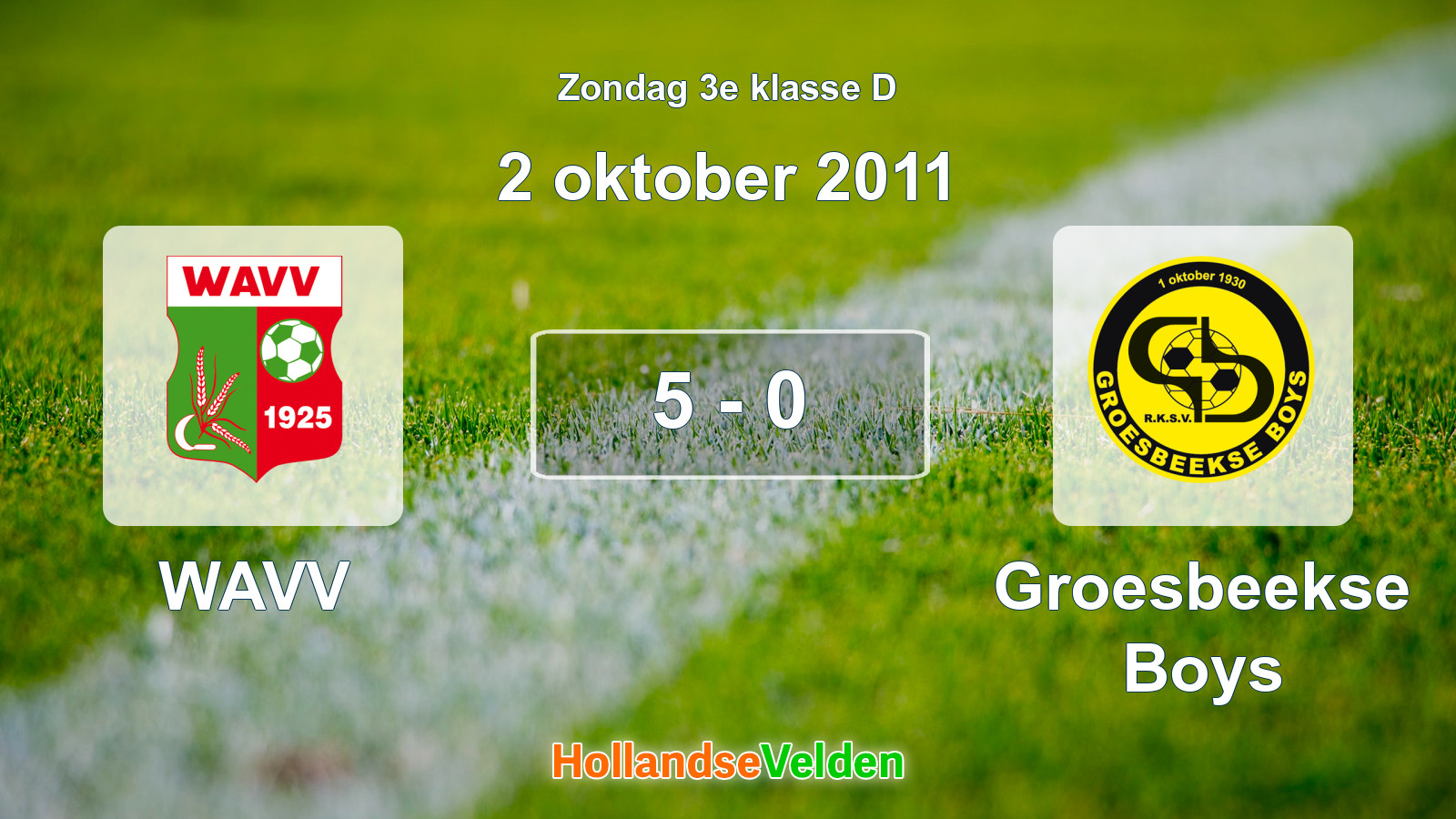 Gespeelde wedstrijd: WAVV - Groesbeekse Boys 5 - 0 (2 oktober 2011)