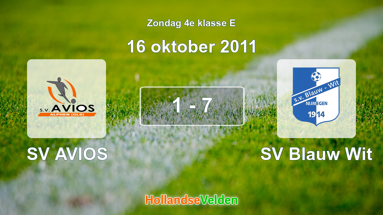 Gespeelde wedstrijd: SV AVIOS - SV Blauw Wit 1 - 7 (16 oktober 2011)