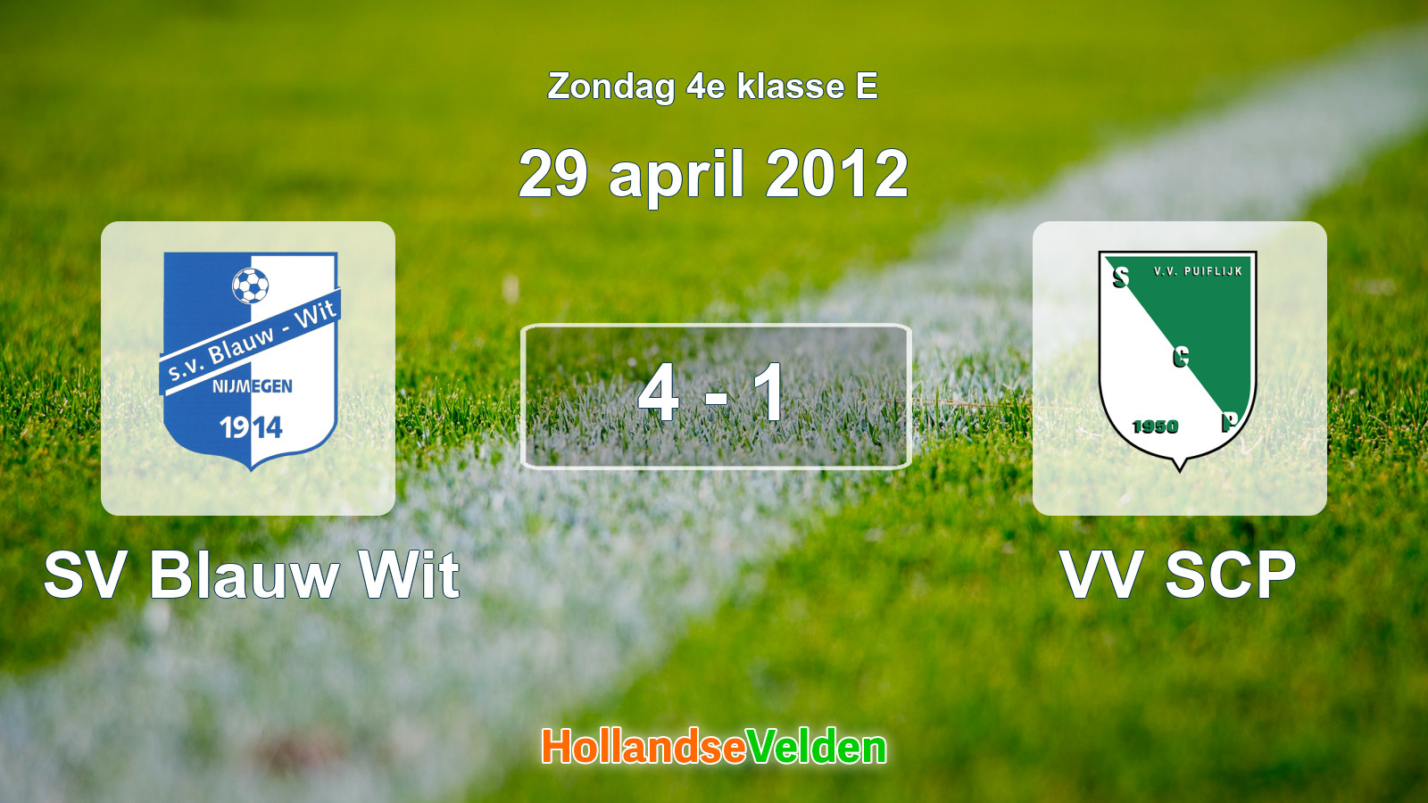 Gespeelde wedstrijd: SV Blauw Wit - VV SCP 4 - 1 (29 april 2012)