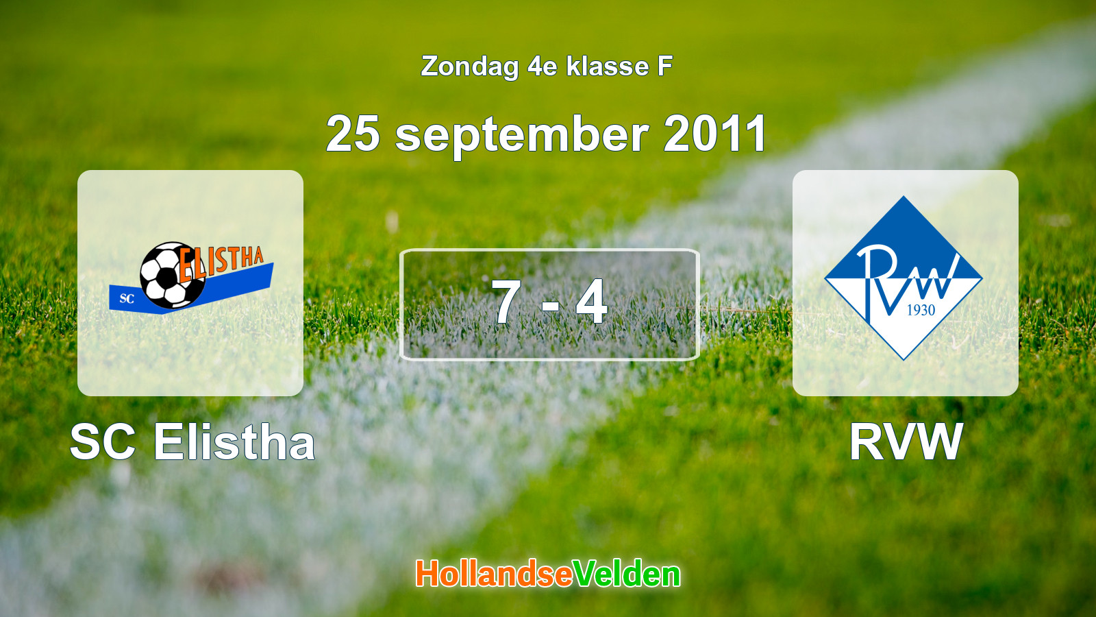 Gespeelde wedstrijd: SC Elistha - RVW 7 - 4 (25 september 2011)