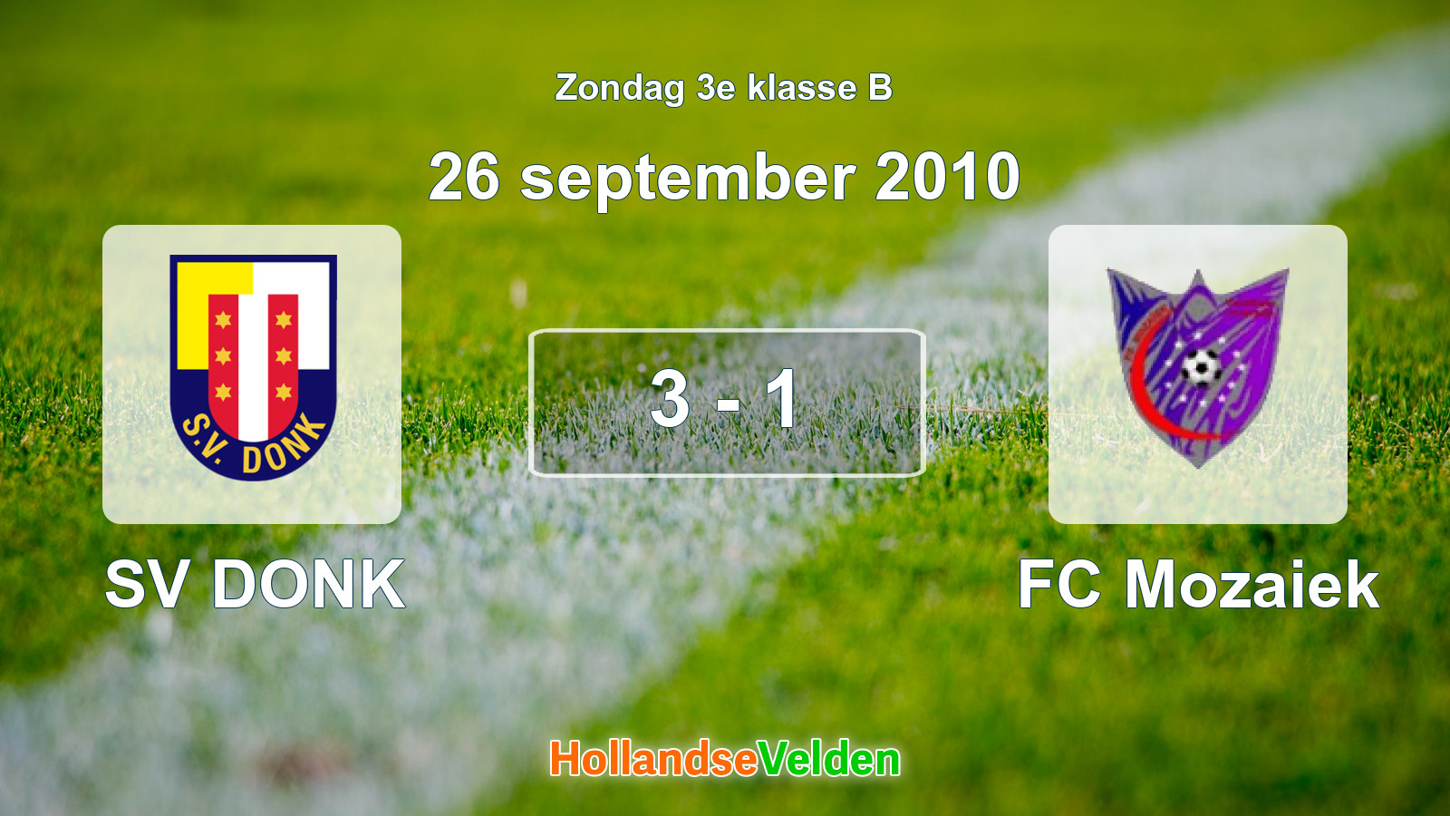 Gespeelde wedstrijd: SV DONK - FC Mozaiek 3 - 1 (26 september 2010)
