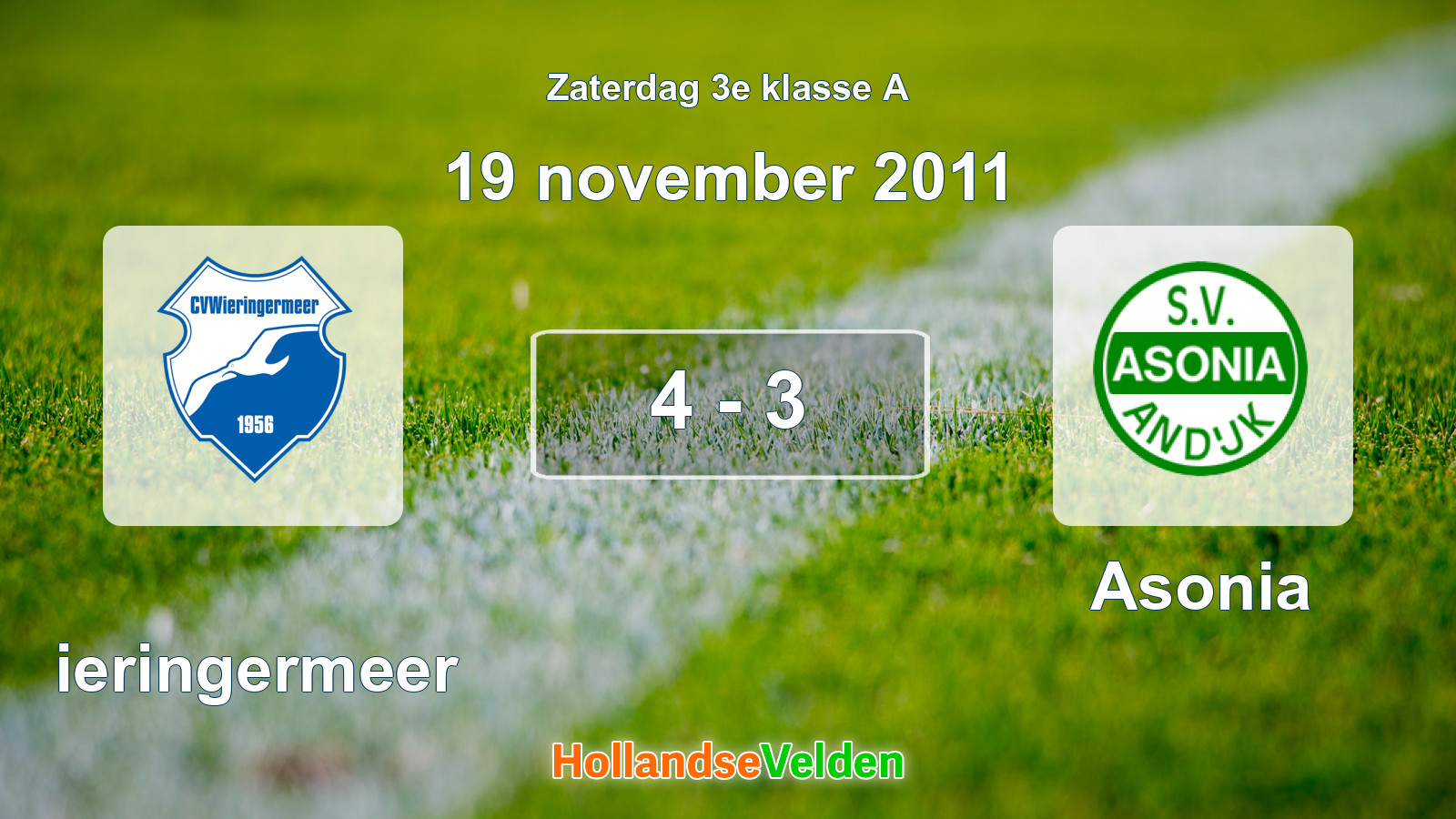 Gespeelde wedstrijd: Wieringermeer - Asonia 4 - 3 (19 november 2011)