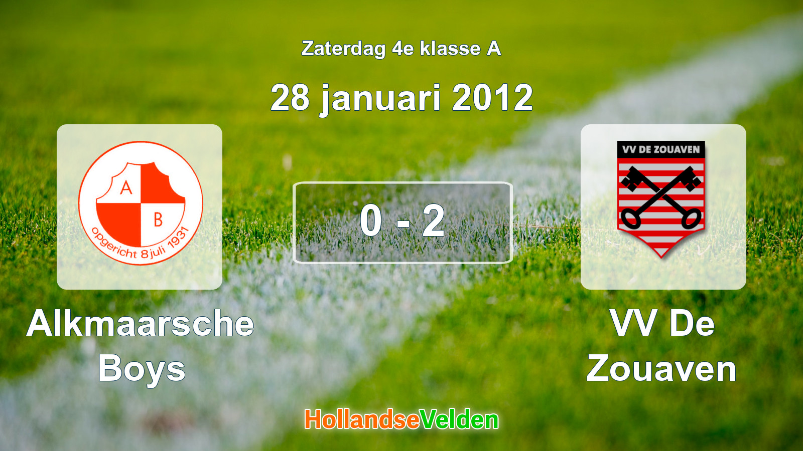 Gespeelde wedstrijd: Alkmaarsche Boys - VV De Zouaven 0 - 2 (28 januari 2012)
