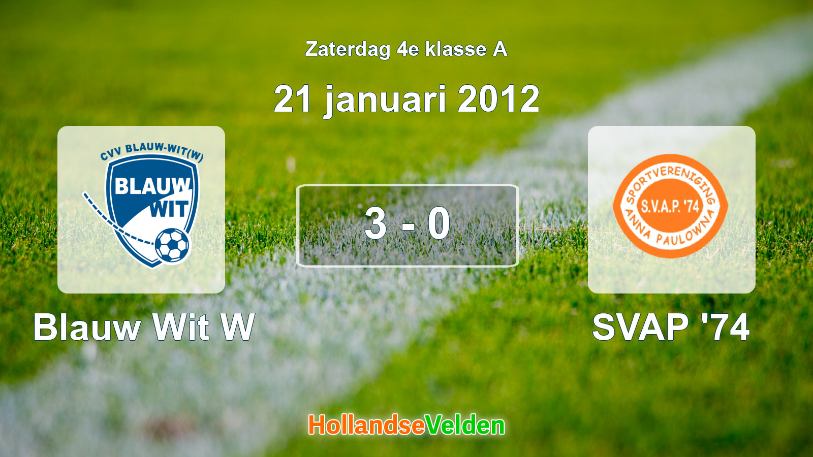 Gespeelde wedstrijd: Blauw Wit W - SVAP '74 3 - 0 (21 januari 2012)